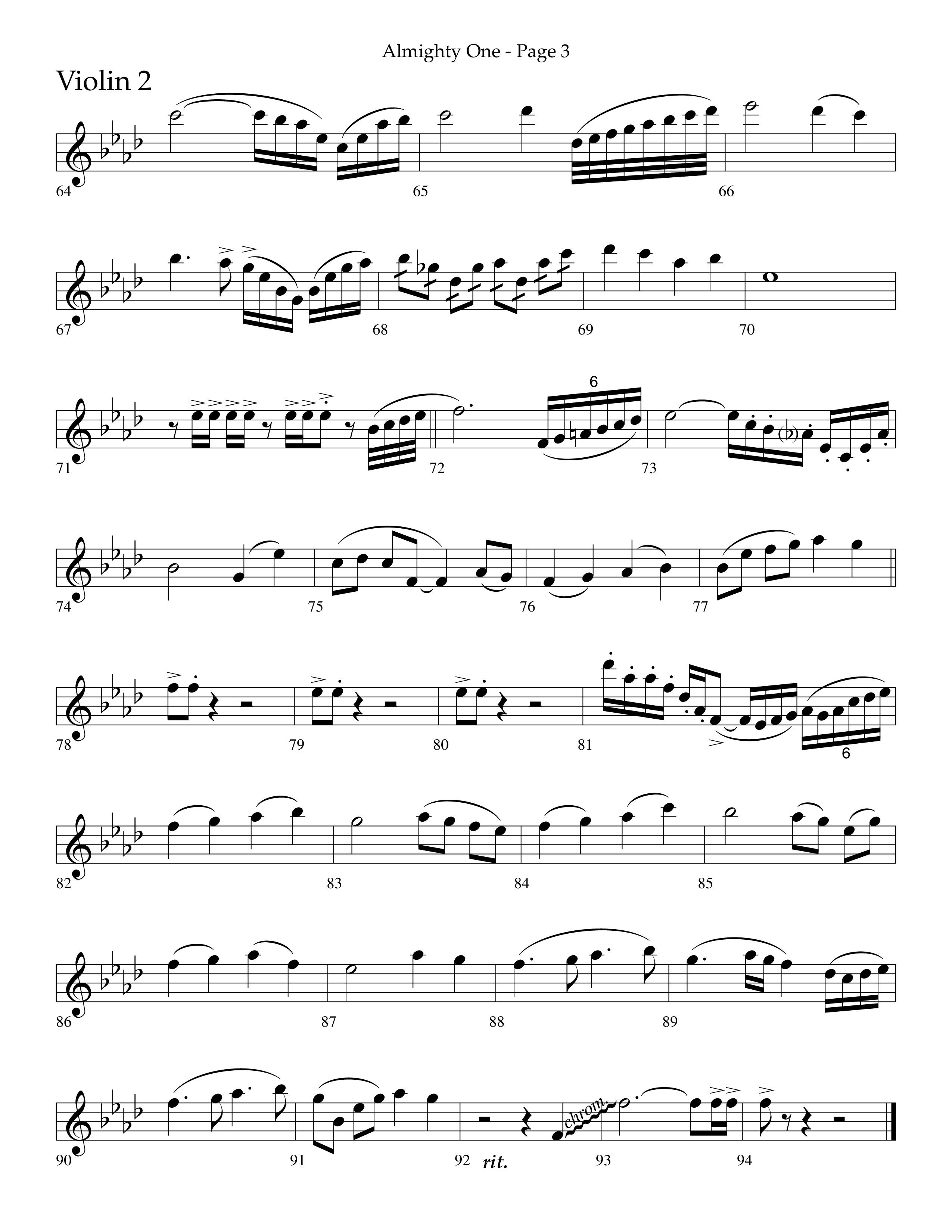 Almighty One (Choral Anthem SATB) Violin 2 (Lifeway Choral / Arr. Bradley Knight)