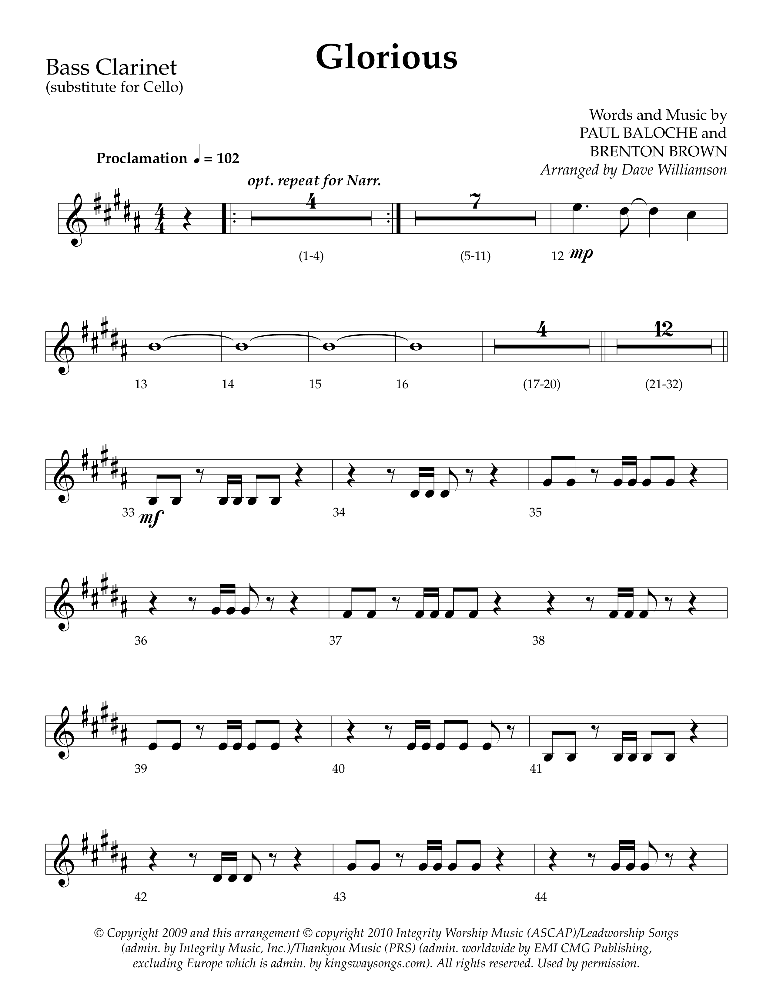 Glorious (Choral Anthem SATB) Bass Clarinet (Lifeway Choral / Arr. Dave Williamson)
