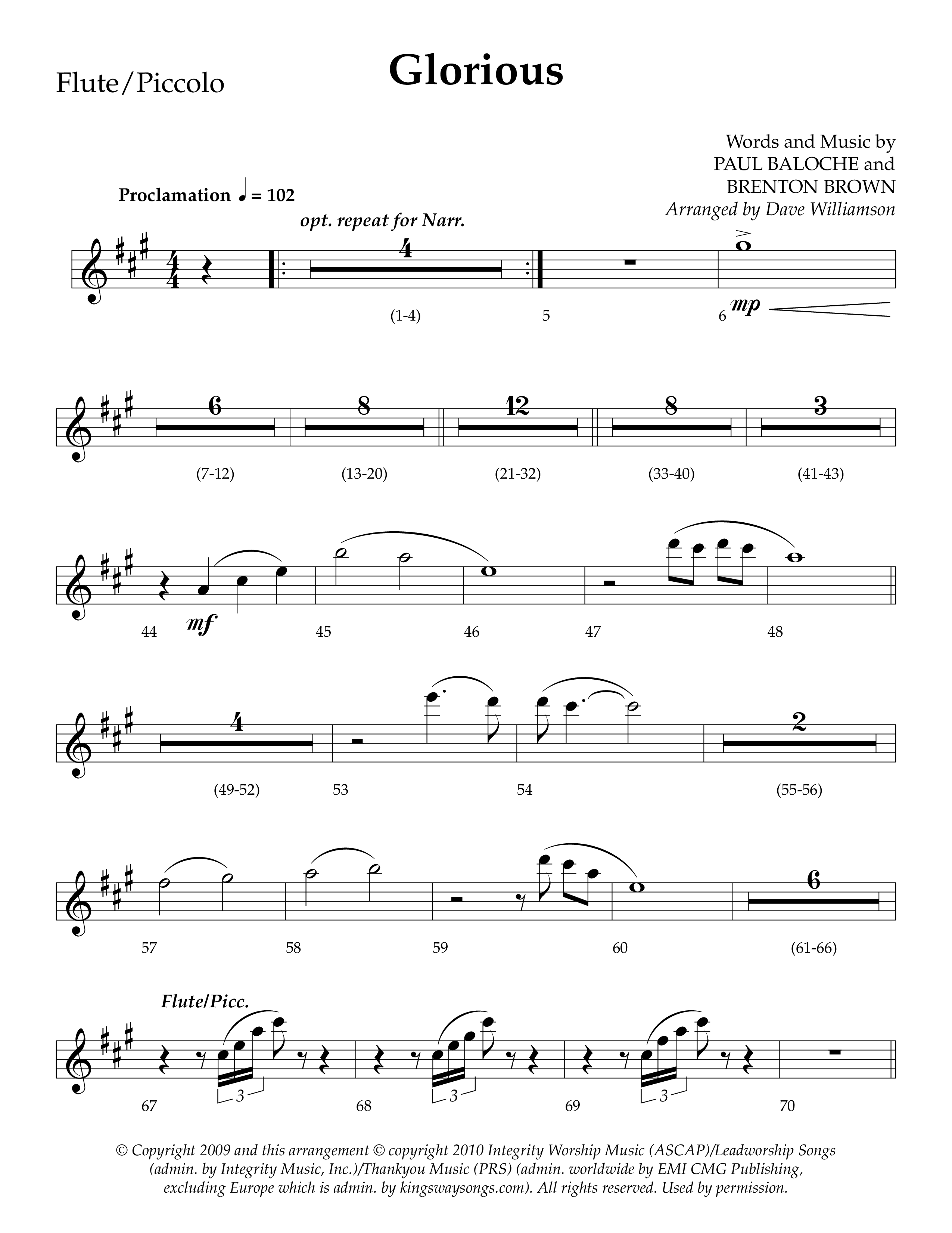 Glorious (Choral Anthem SATB) Flute/Piccolo (Lifeway Choral / Arr. Dave Williamson)