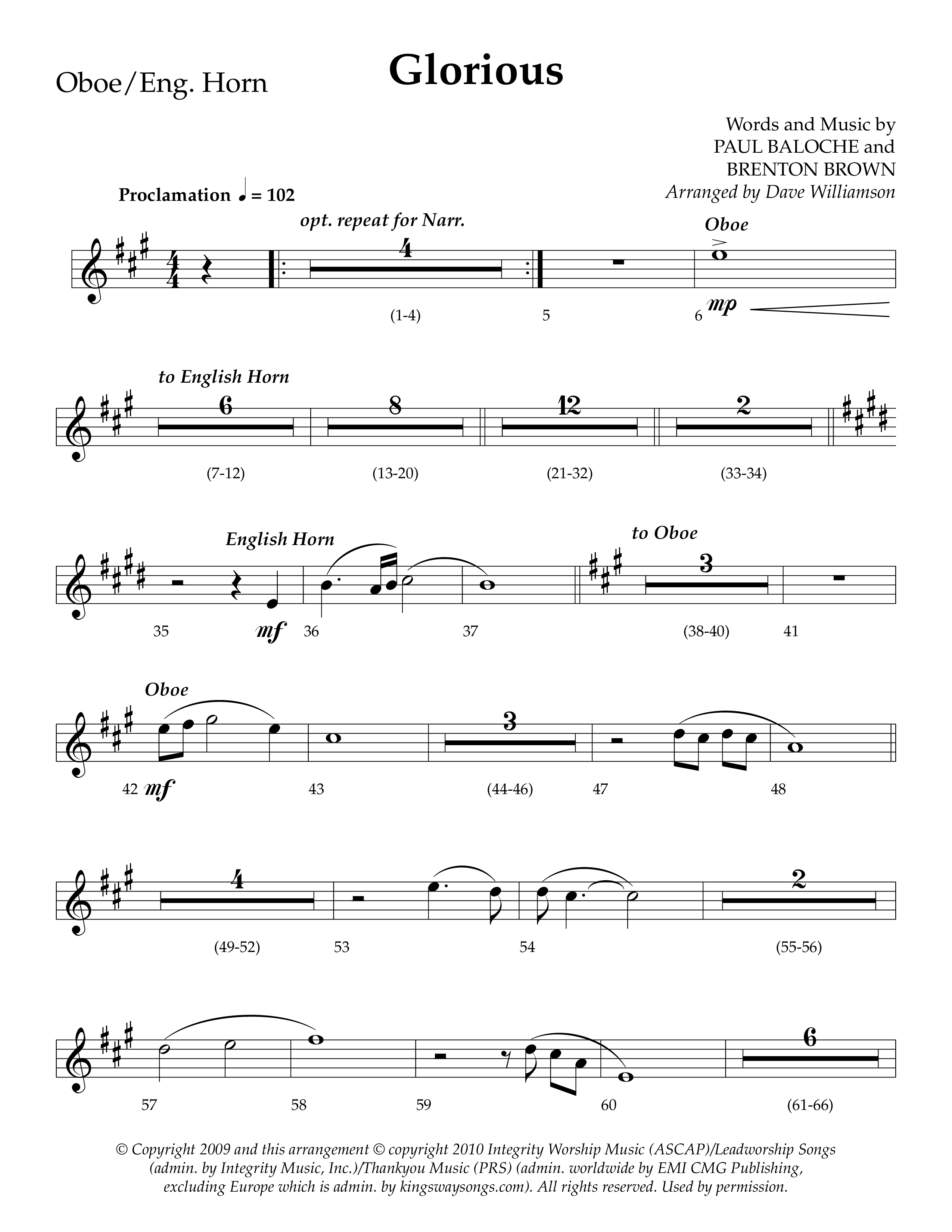 Glorious (Choral Anthem SATB) Oboe (Lifeway Choral / Arr. Dave Williamson)