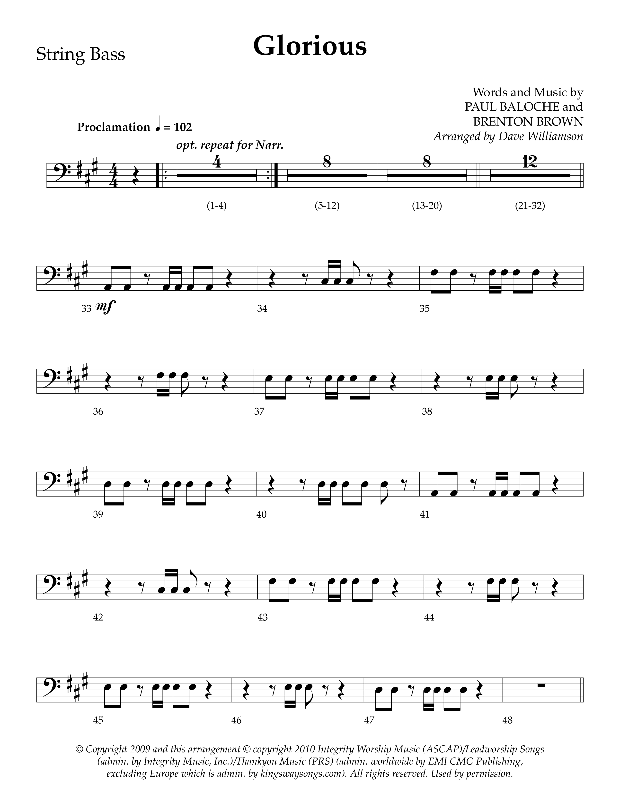 Glorious (Choral Anthem SATB) String Bass (Lifeway Choral / Arr. Dave Williamson)