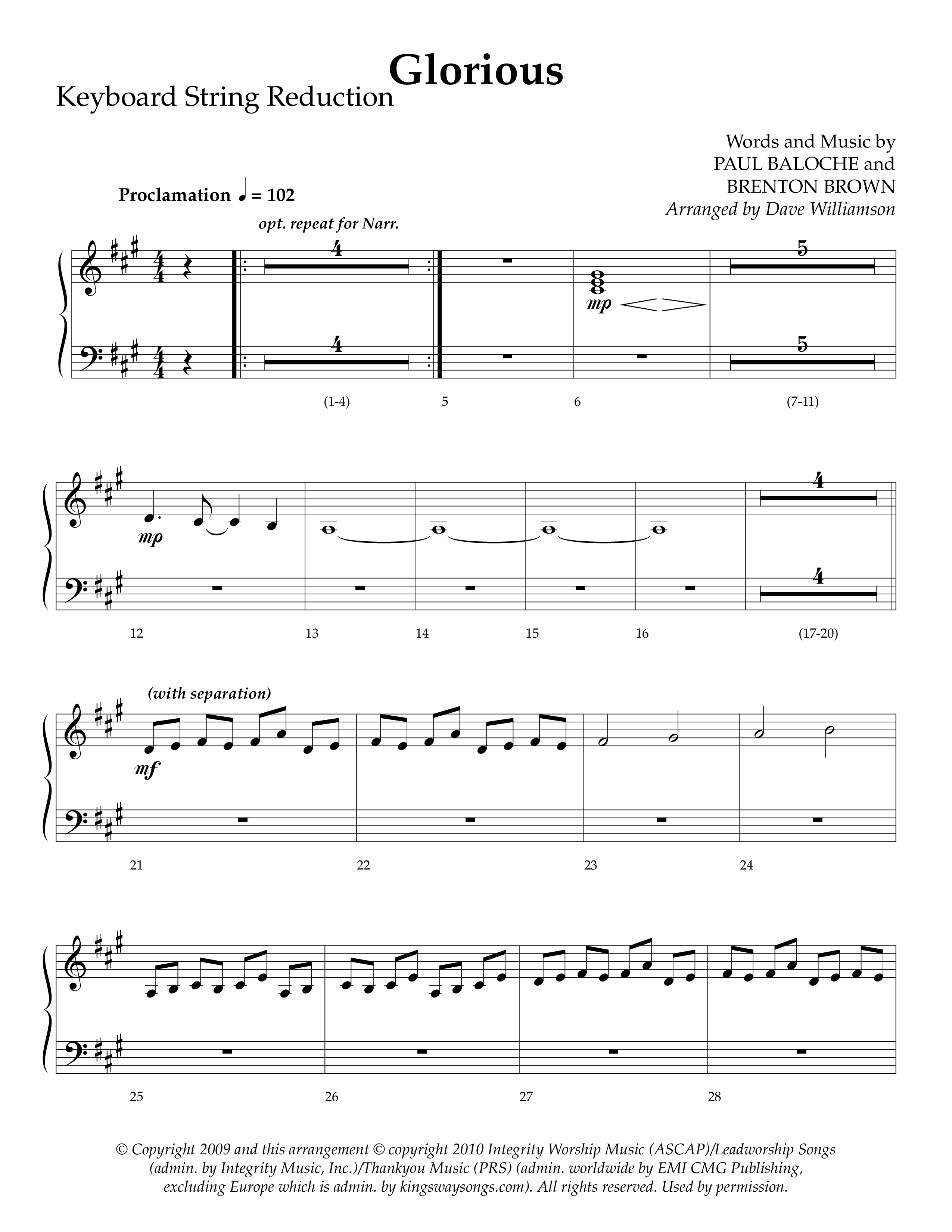 Glorious (Choral Anthem SATB) String Reduction (Lifeway Choral / Arr. Dave Williamson)