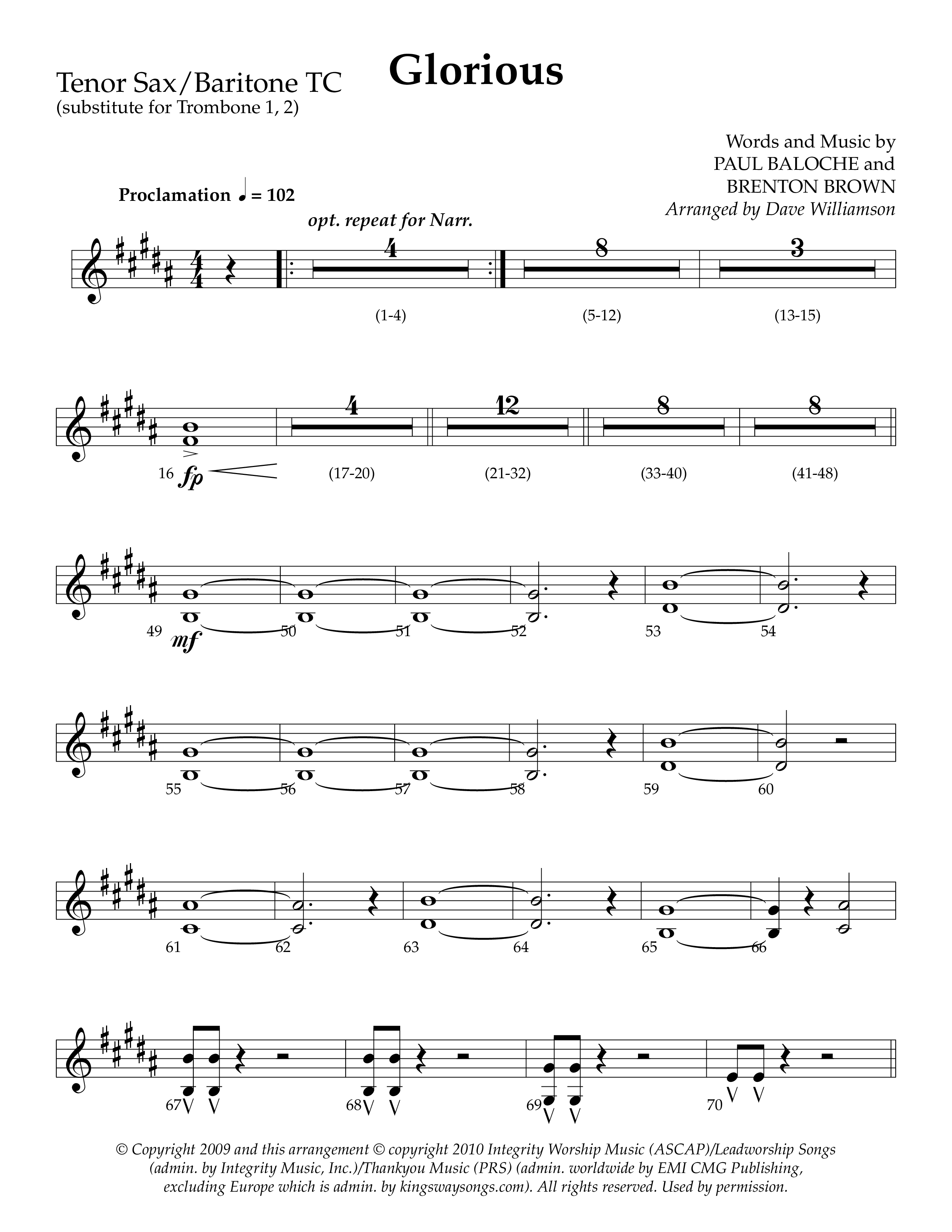 Glorious (Choral Anthem SATB) Tenor Sax/Baritone T.C. (Lifeway Choral / Arr. Dave Williamson)
