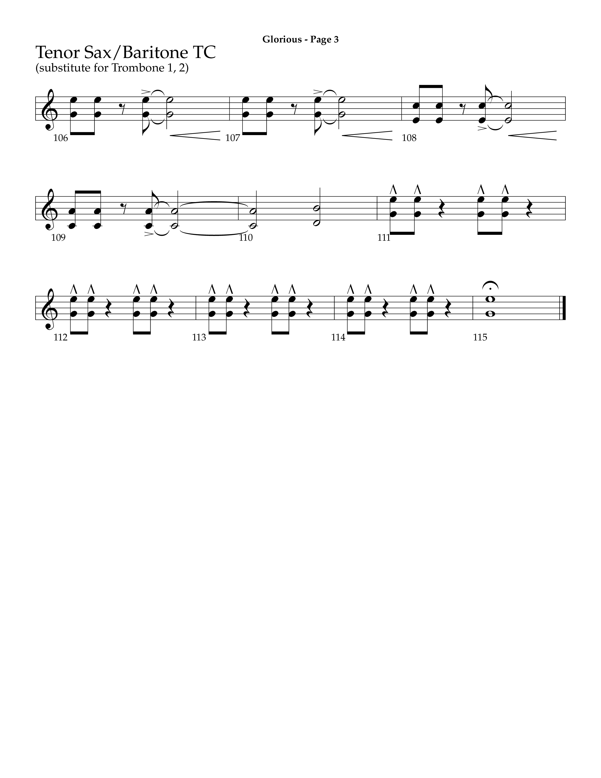 Glorious (Choral Anthem SATB) Tenor Sax/Baritone T.C. (Lifeway Choral / Arr. Dave Williamson)