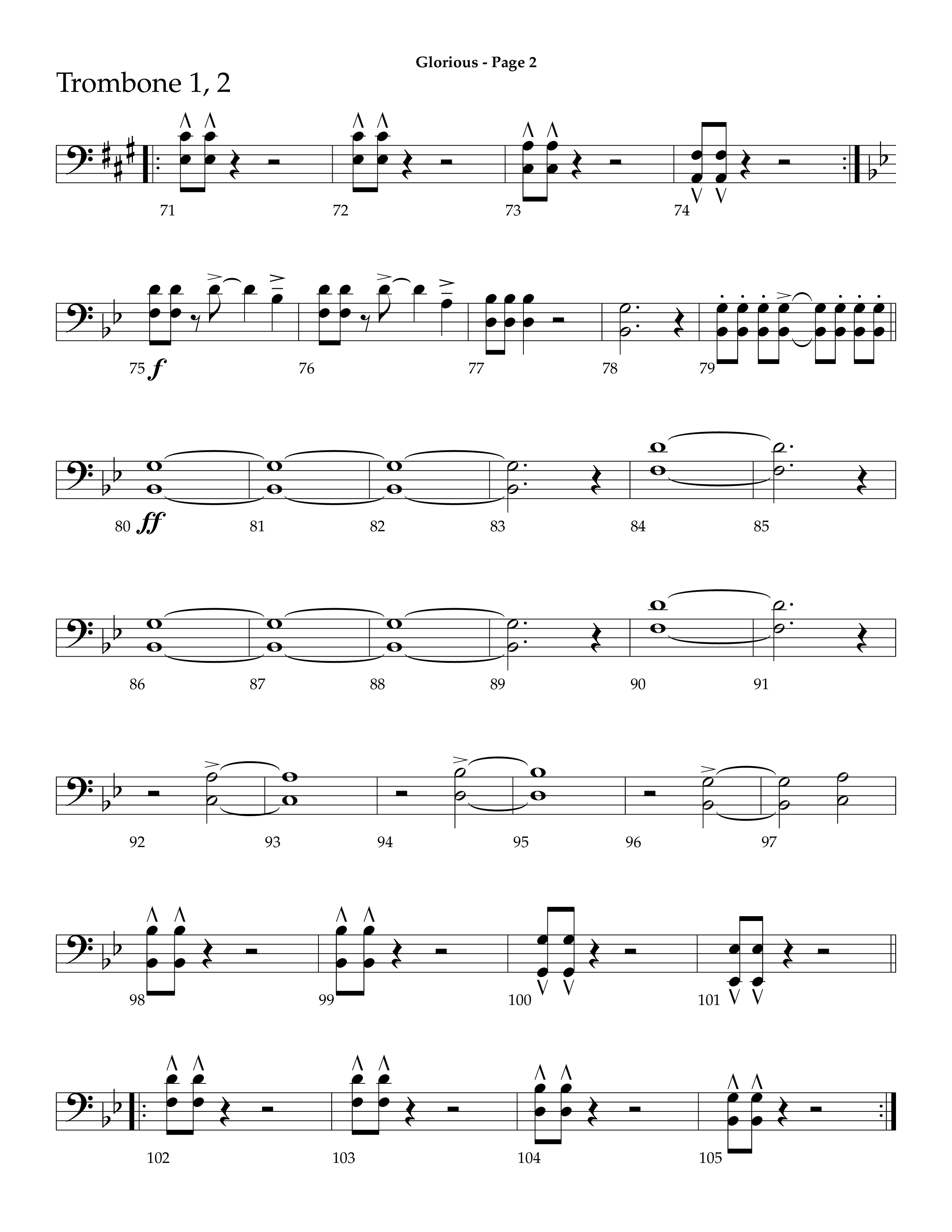 Glorious (Choral Anthem SATB) Trombone 1/2 (Lifeway Choral / Arr. Dave Williamson)