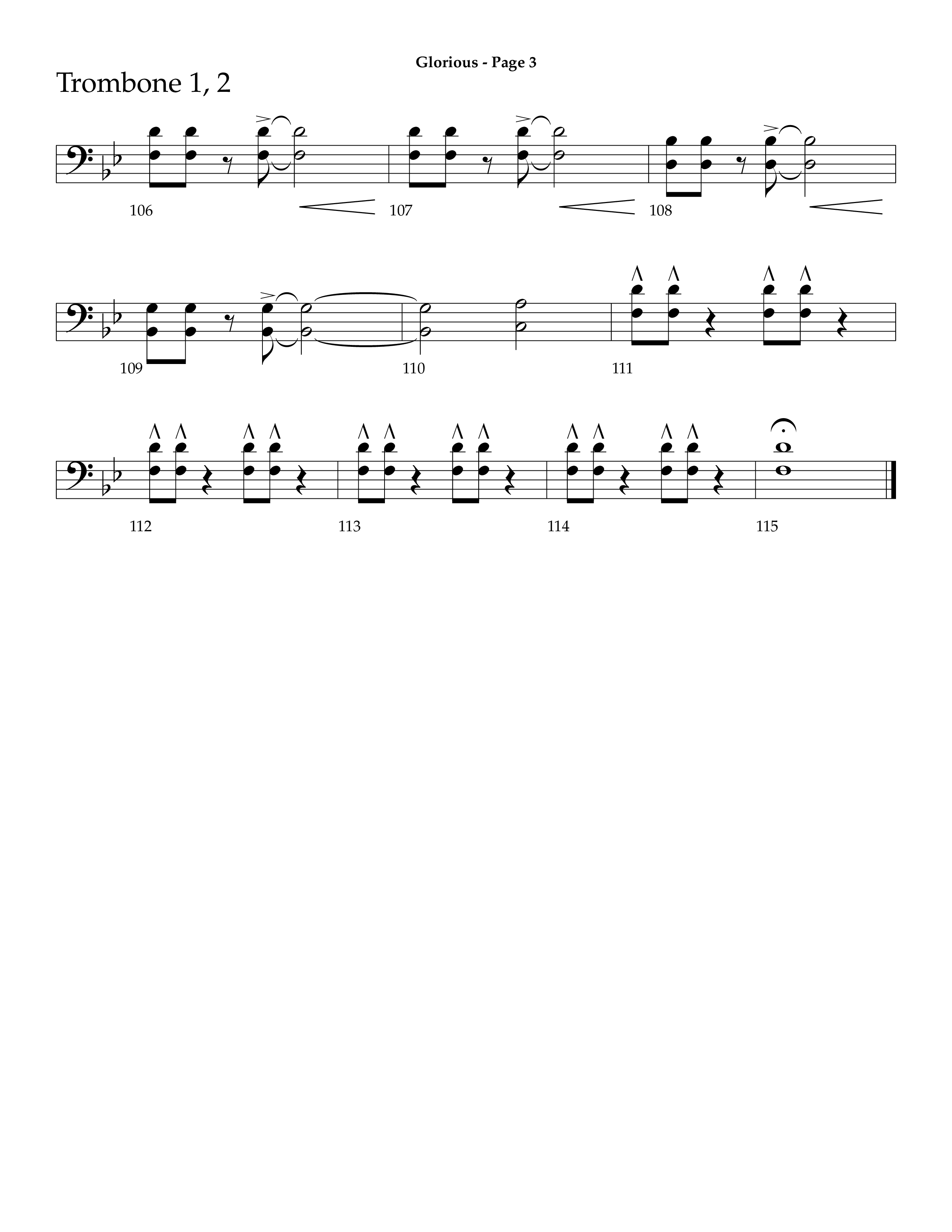 Glorious (Choral Anthem SATB) Trombone 1/2 (Lifeway Choral / Arr. Dave Williamson)