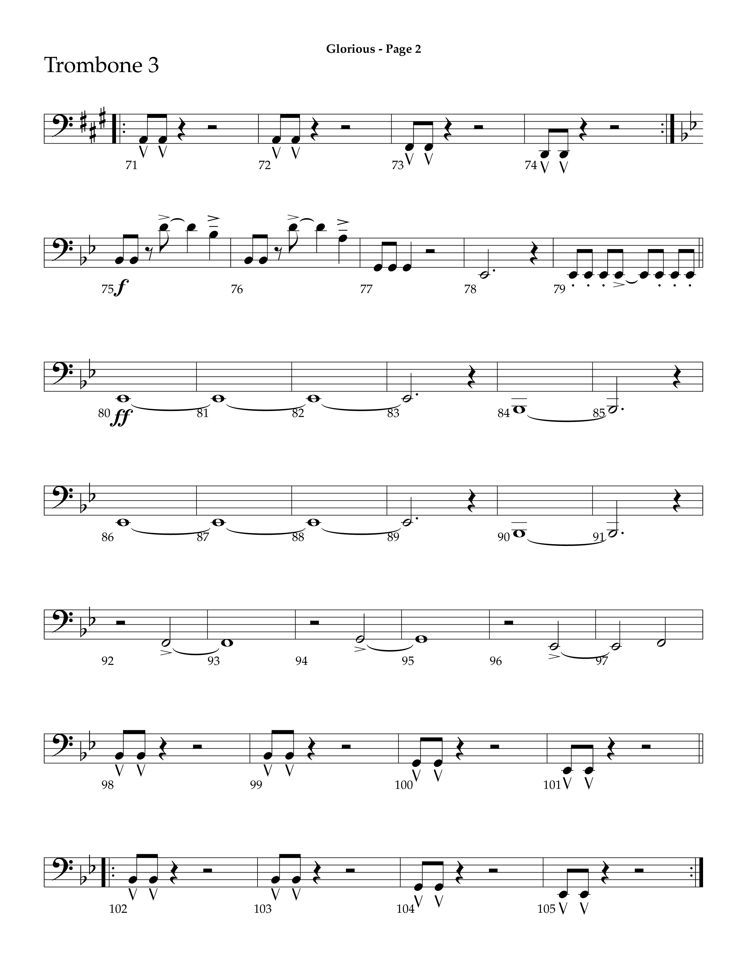 Glorious (Choral Anthem SATB) Trombone 3 (Lifeway Choral / Arr. Dave Williamson)