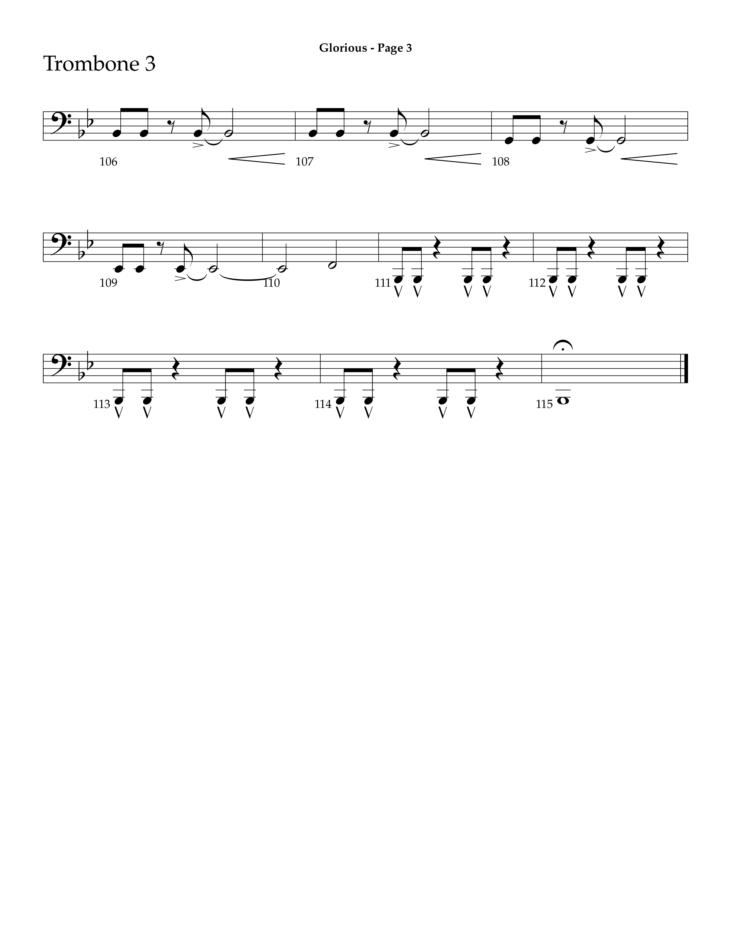 Glorious (Choral Anthem SATB) Trombone 3 (Lifeway Choral / Arr. Dave Williamson)