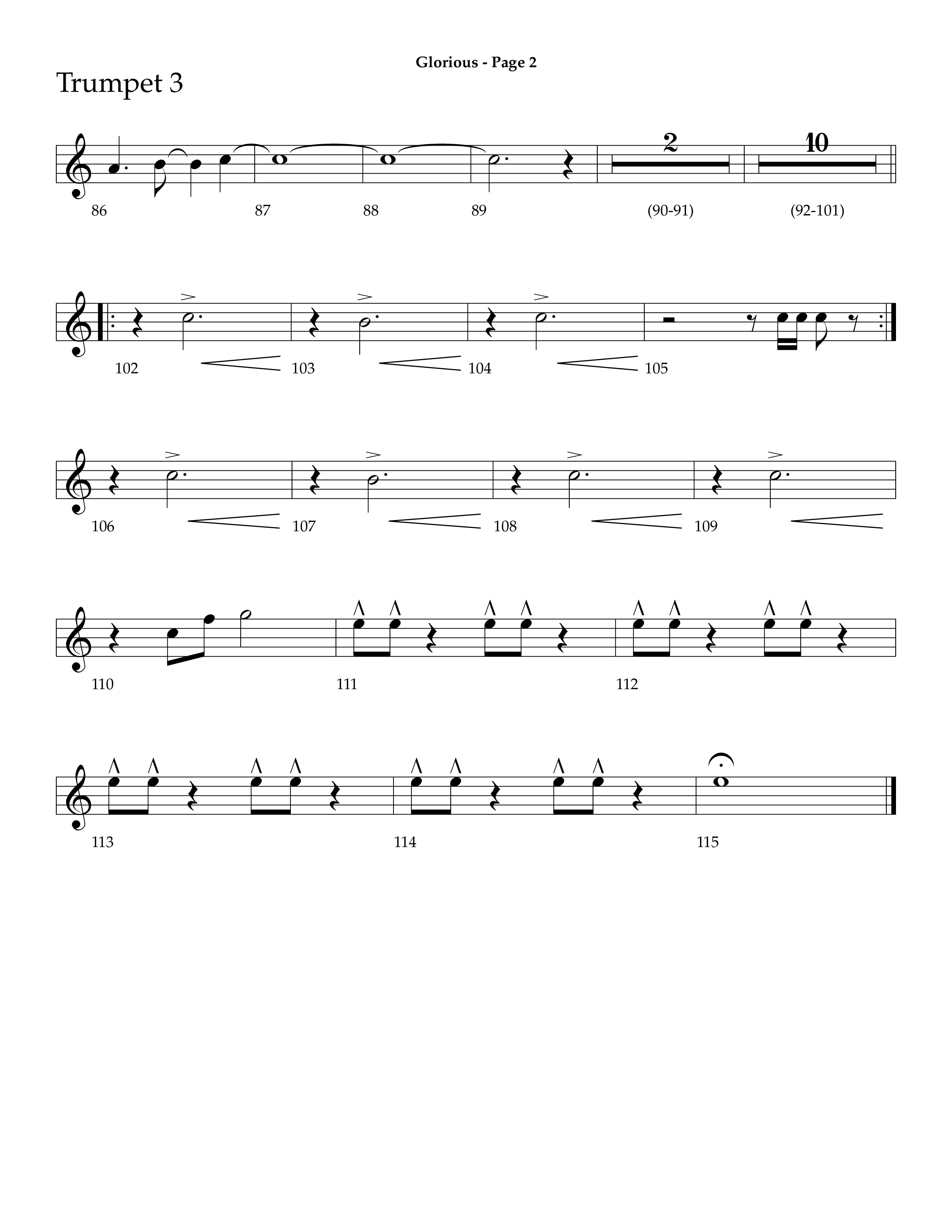 Glorious (Choral Anthem SATB) Trumpet 3 (Lifeway Choral / Arr. Dave Williamson)