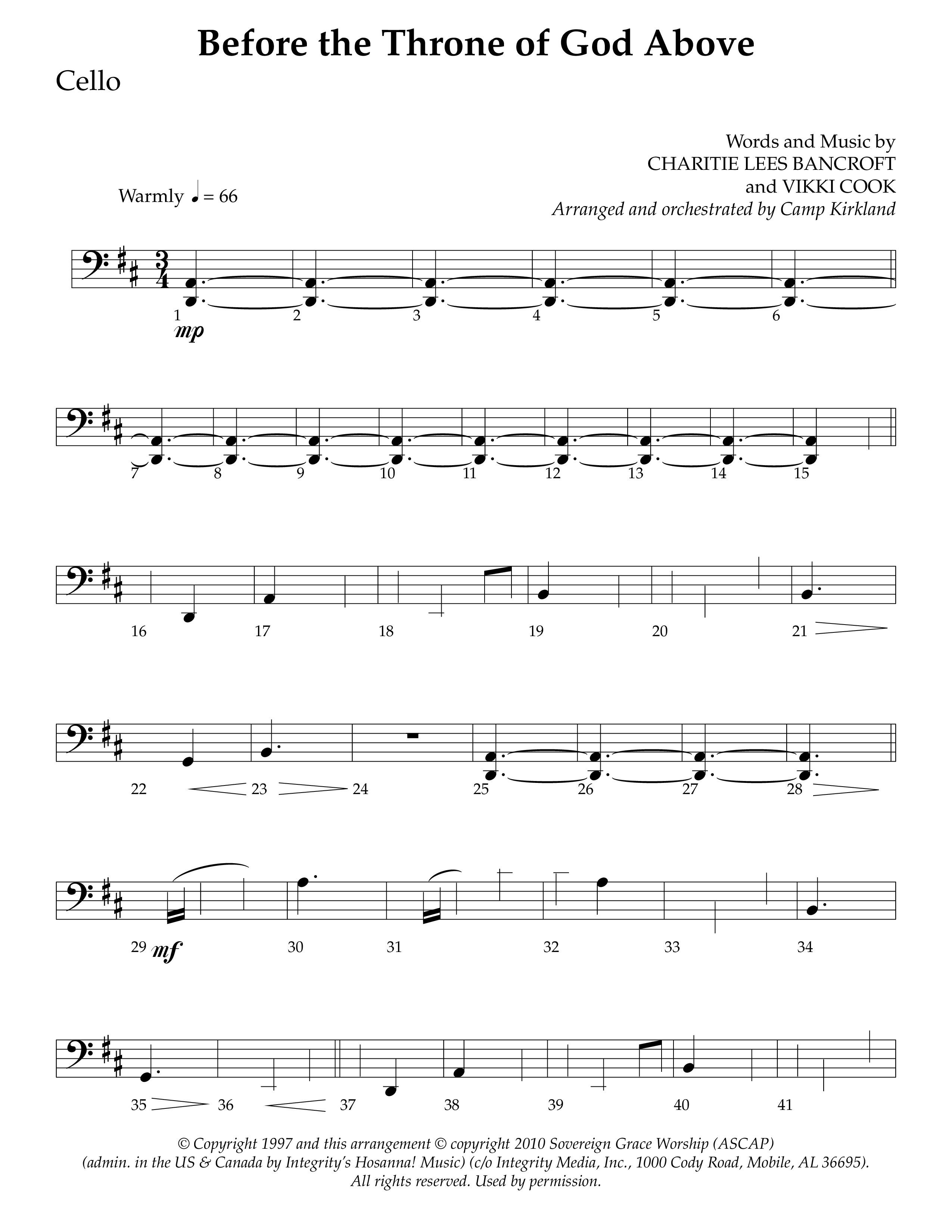 Before The Throne Of God Above (Choral Anthem SATB) Cello (Lifeway Choral / Arr. Camp Kirkland)