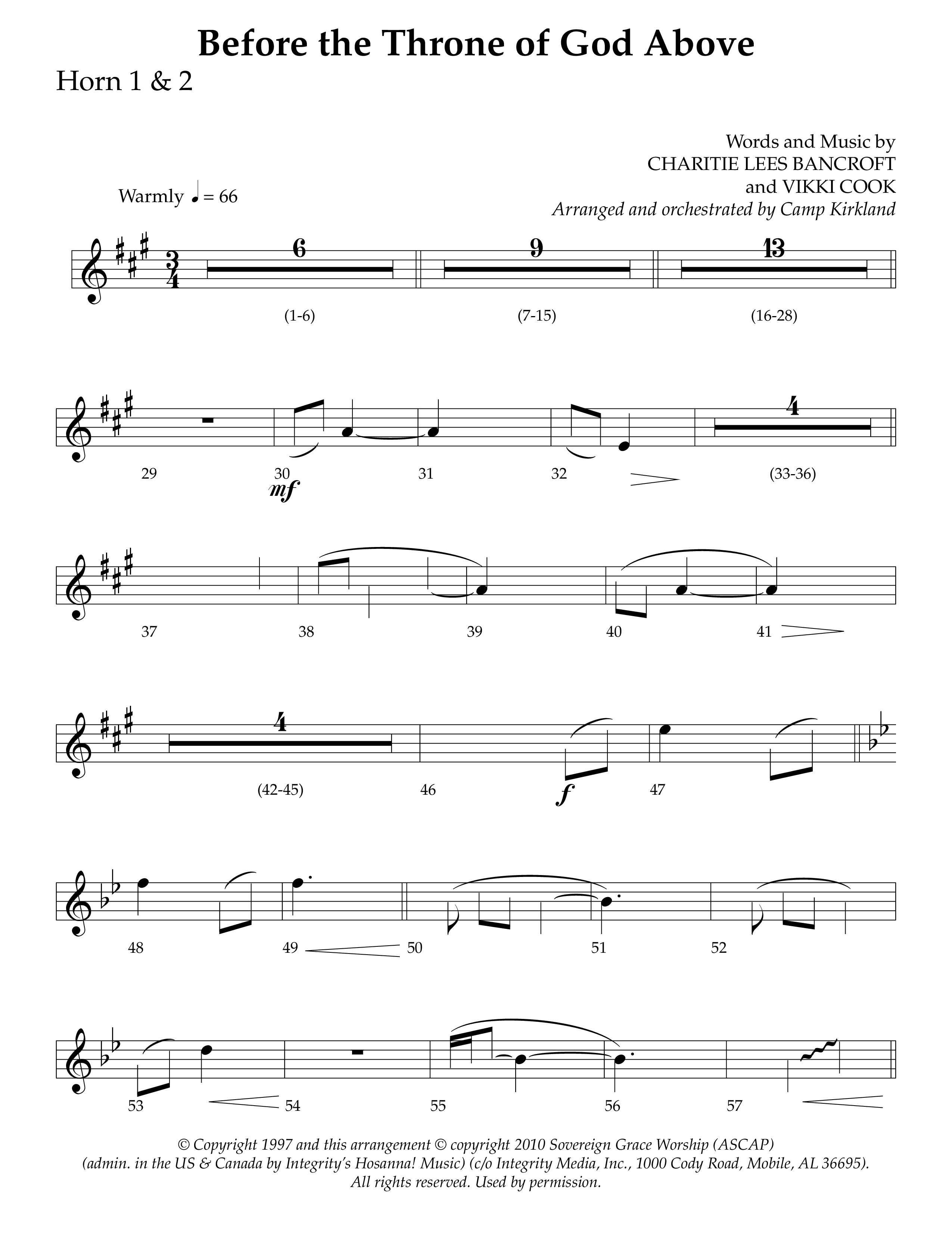 Before The Throne Of God Above (Choral Anthem SATB) French Horn 1/2 (Lifeway Choral / Arr. Camp Kirkland)