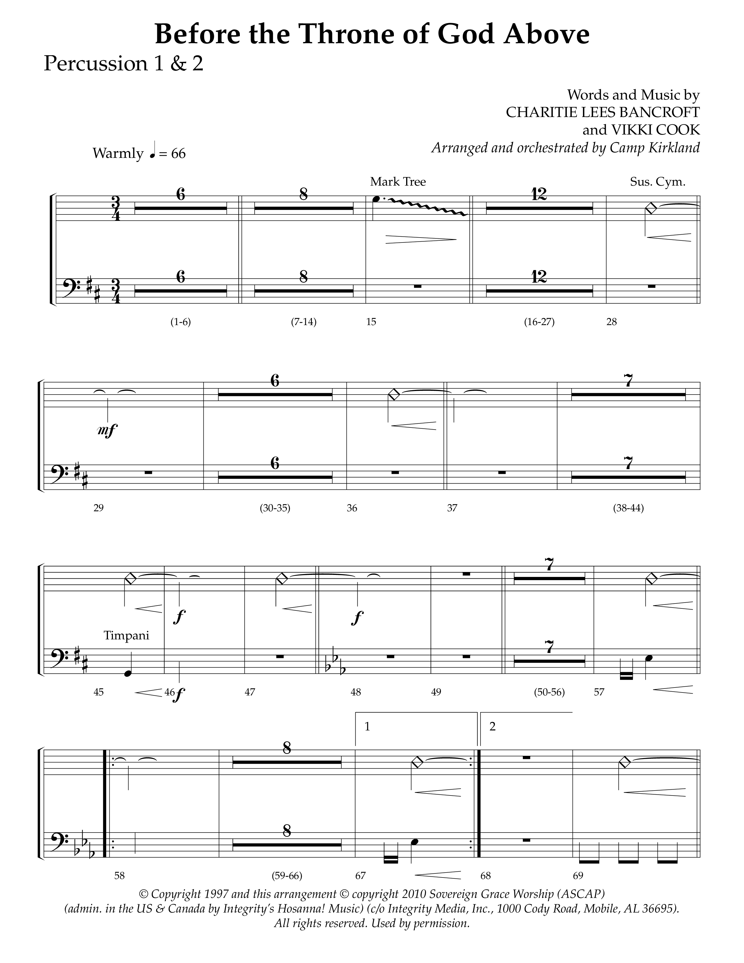 Before The Throne Of God Above (Choral Anthem SATB) Percussion 1/2 (Lifeway Choral / Arr. Camp Kirkland)