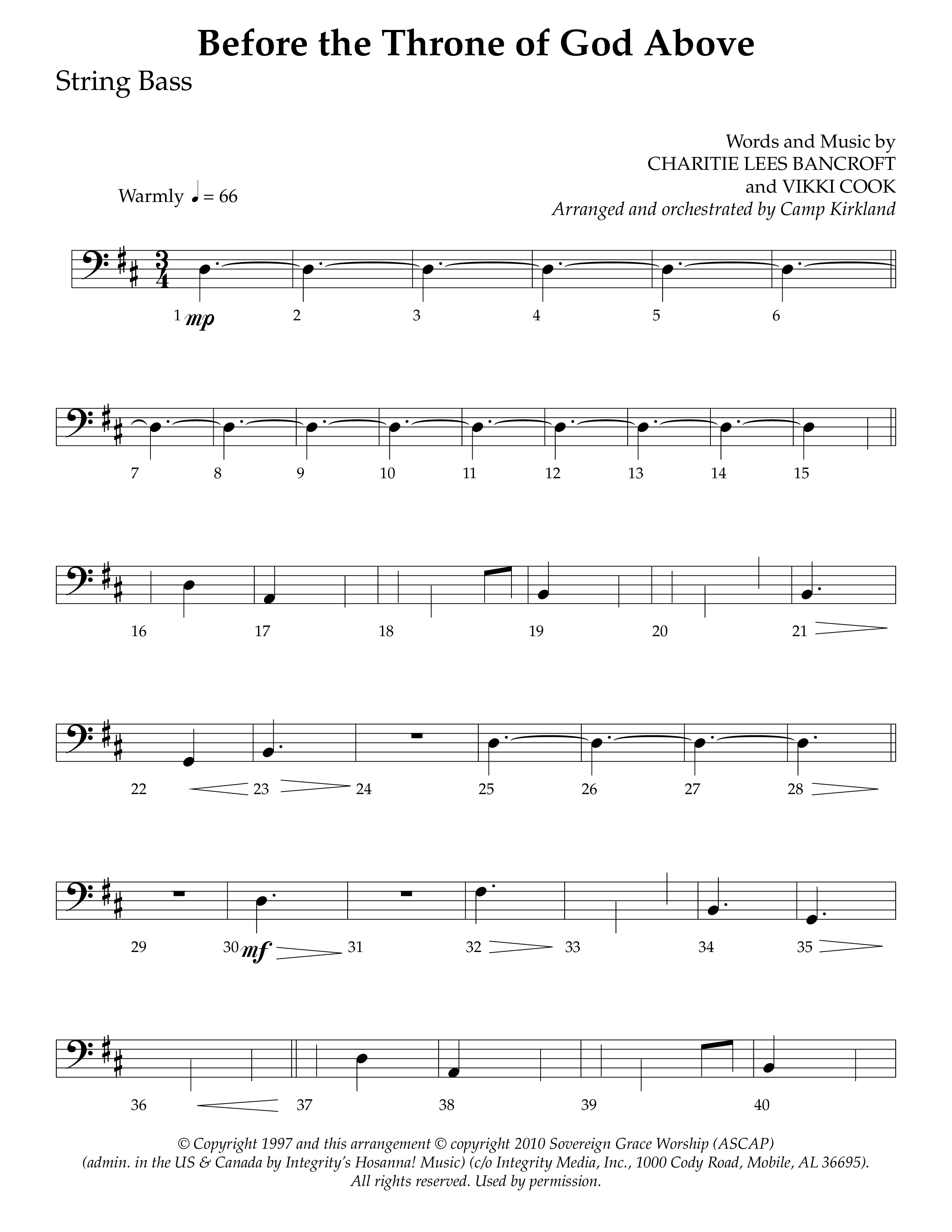 Before The Throne Of God Above (Choral Anthem SATB) String Bass (Lifeway Choral / Arr. Camp Kirkland)