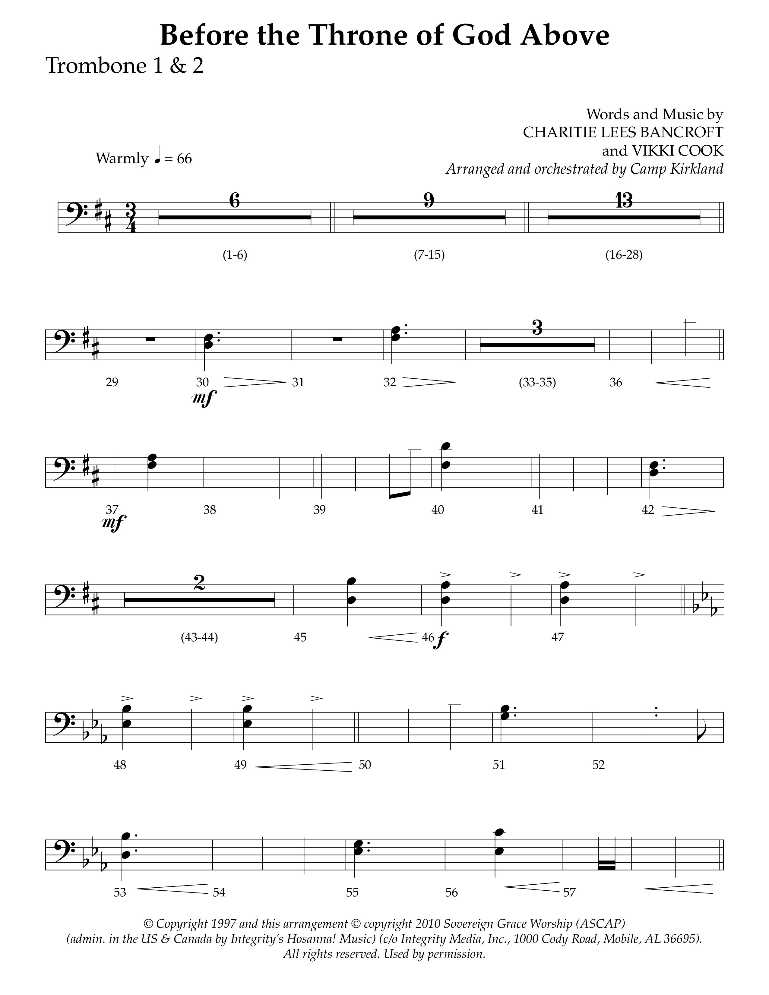 Before The Throne Of God Above (Choral Anthem SATB) Trombone 1/2 (Lifeway Choral / Arr. Camp Kirkland)