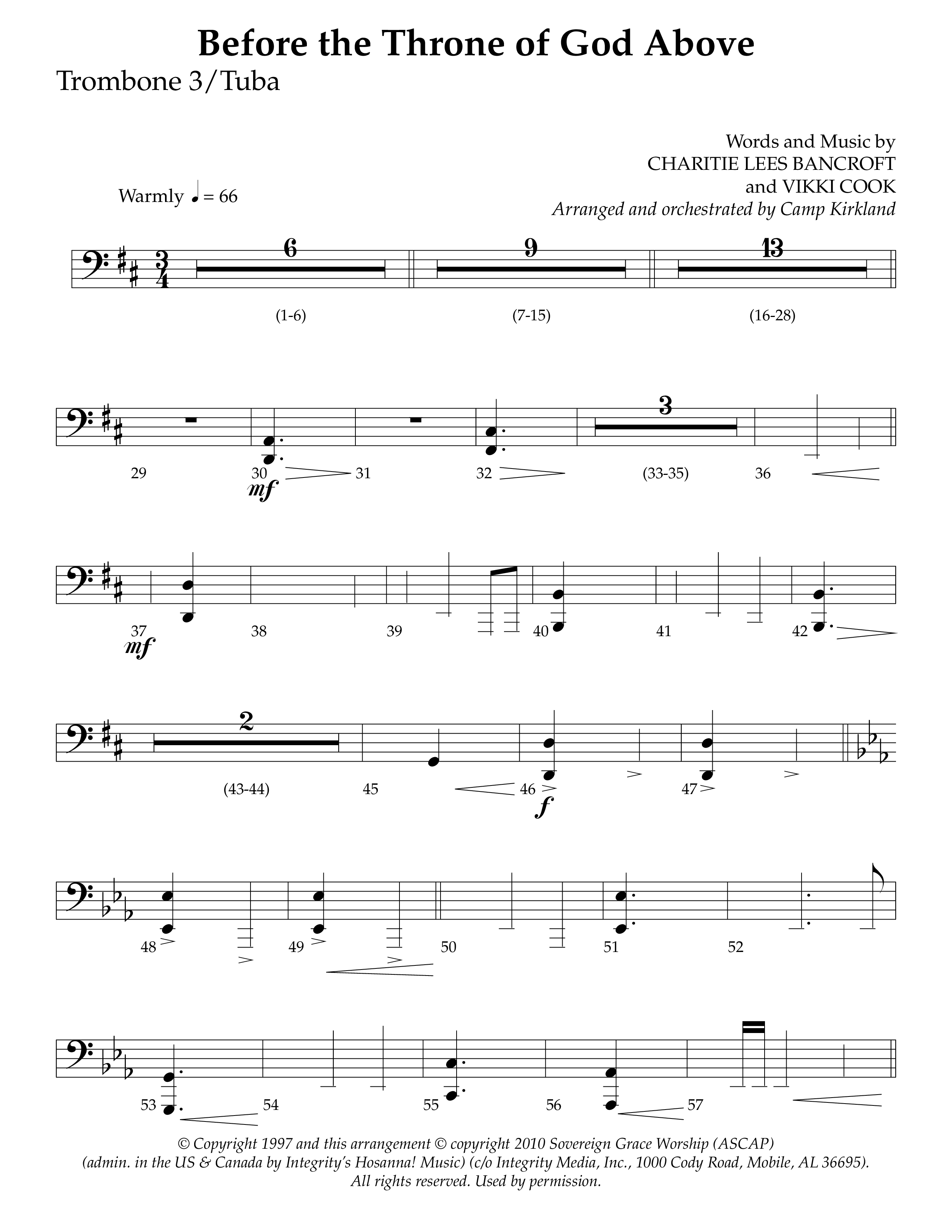 Before The Throne Of God Above (Choral Anthem SATB) Trombone 3/Tuba (Lifeway Choral / Arr. Camp Kirkland)