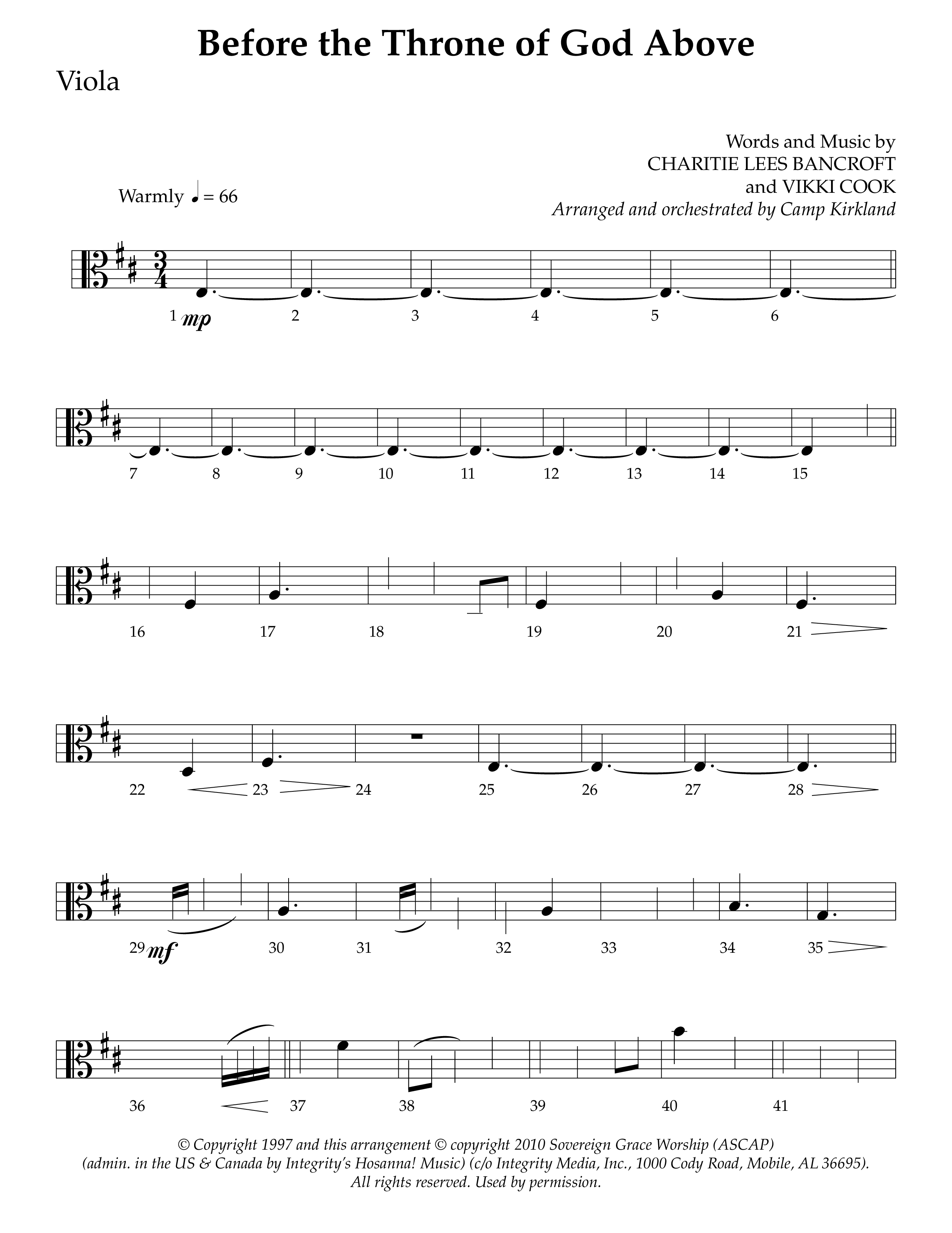 Before The Throne Of God Above (Choral Anthem SATB) Viola (Lifeway Choral / Arr. Camp Kirkland)
