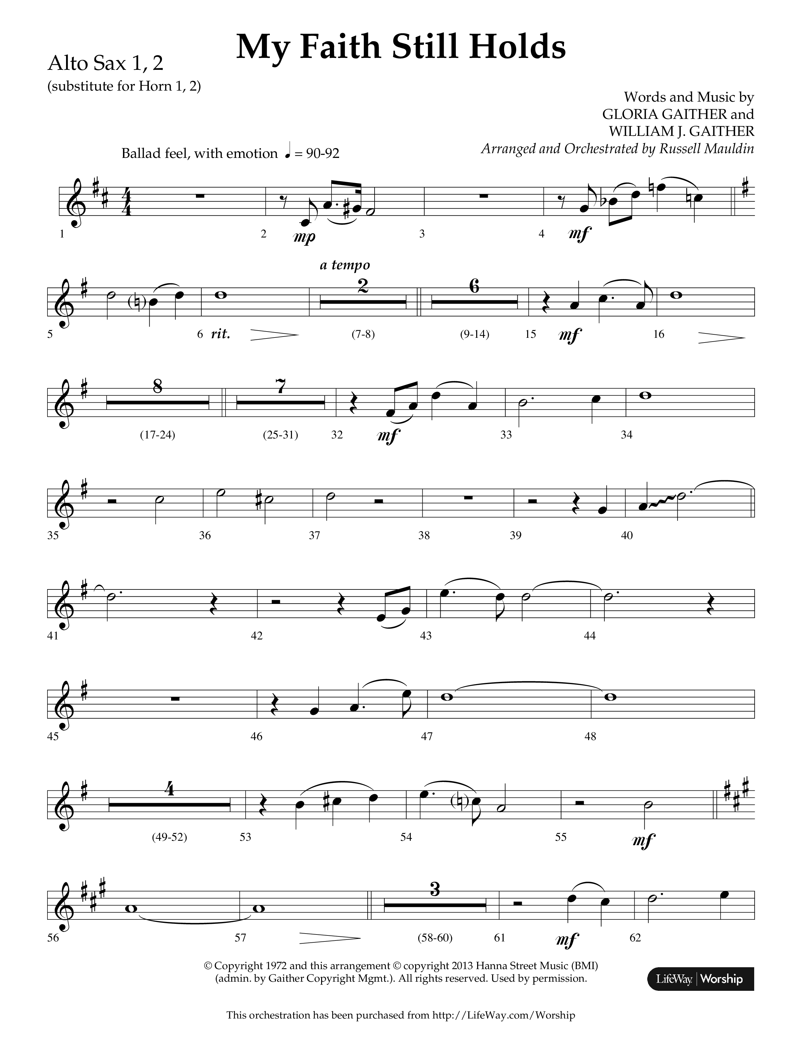 My Faith Still Holds (Choral Anthem SATB) Alto Sax 1/2 (Lifeway Choral / Arr. Russell Mauldin)