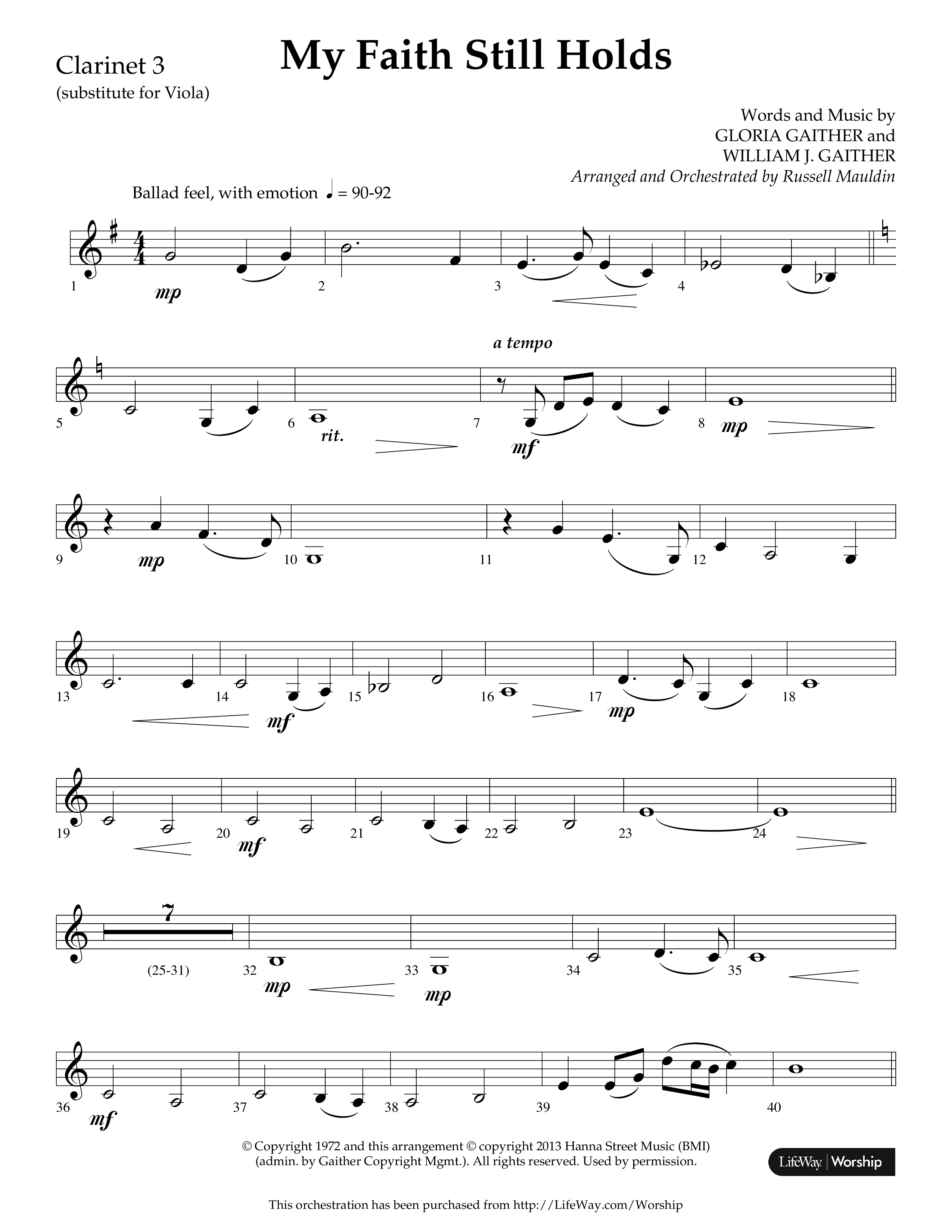 My Faith Still Holds (Choral Anthem SATB) Clarinet 3 (Lifeway Choral / Arr. Russell Mauldin)