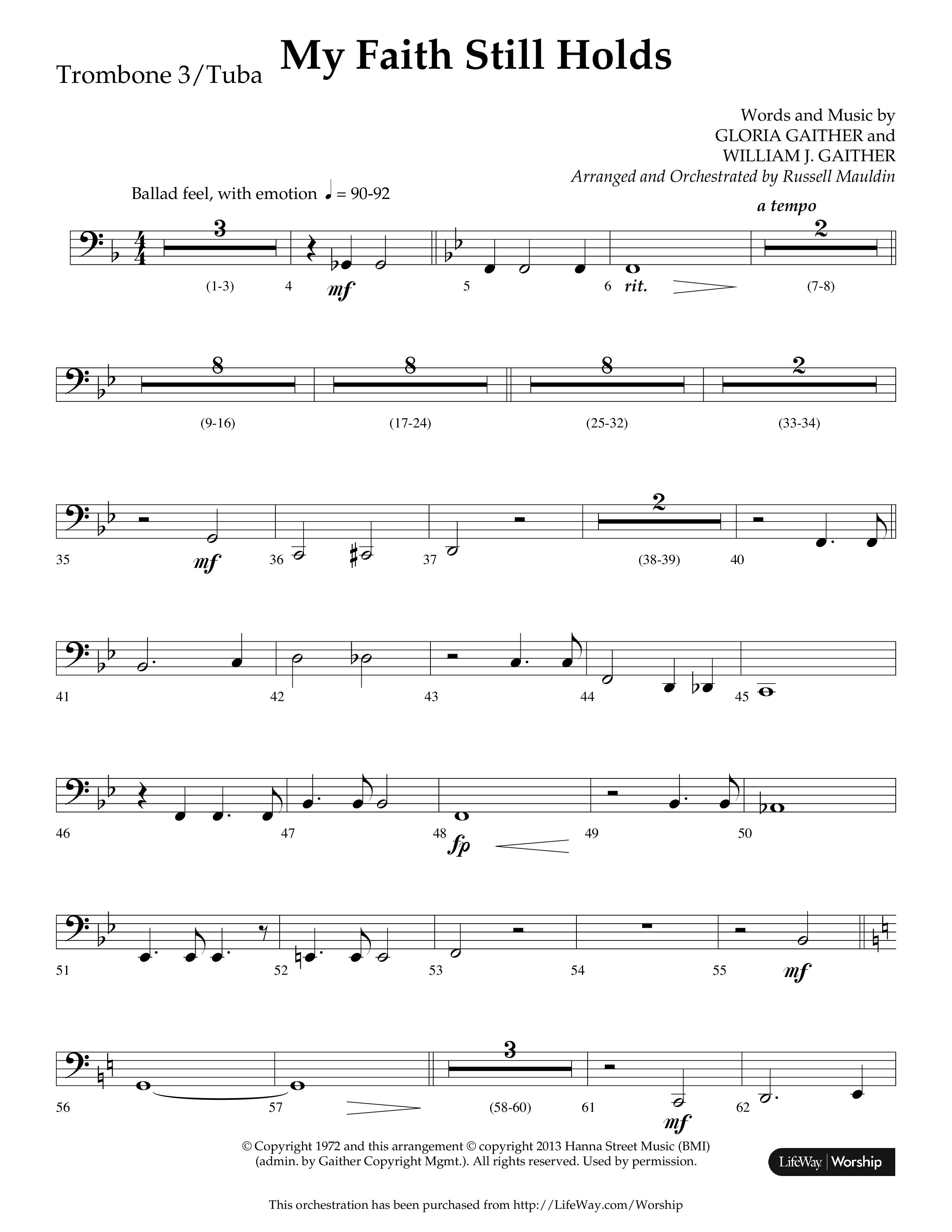 My Faith Still Holds (Choral Anthem SATB) Trombone 3/Tuba (Lifeway Choral / Arr. Russell Mauldin)