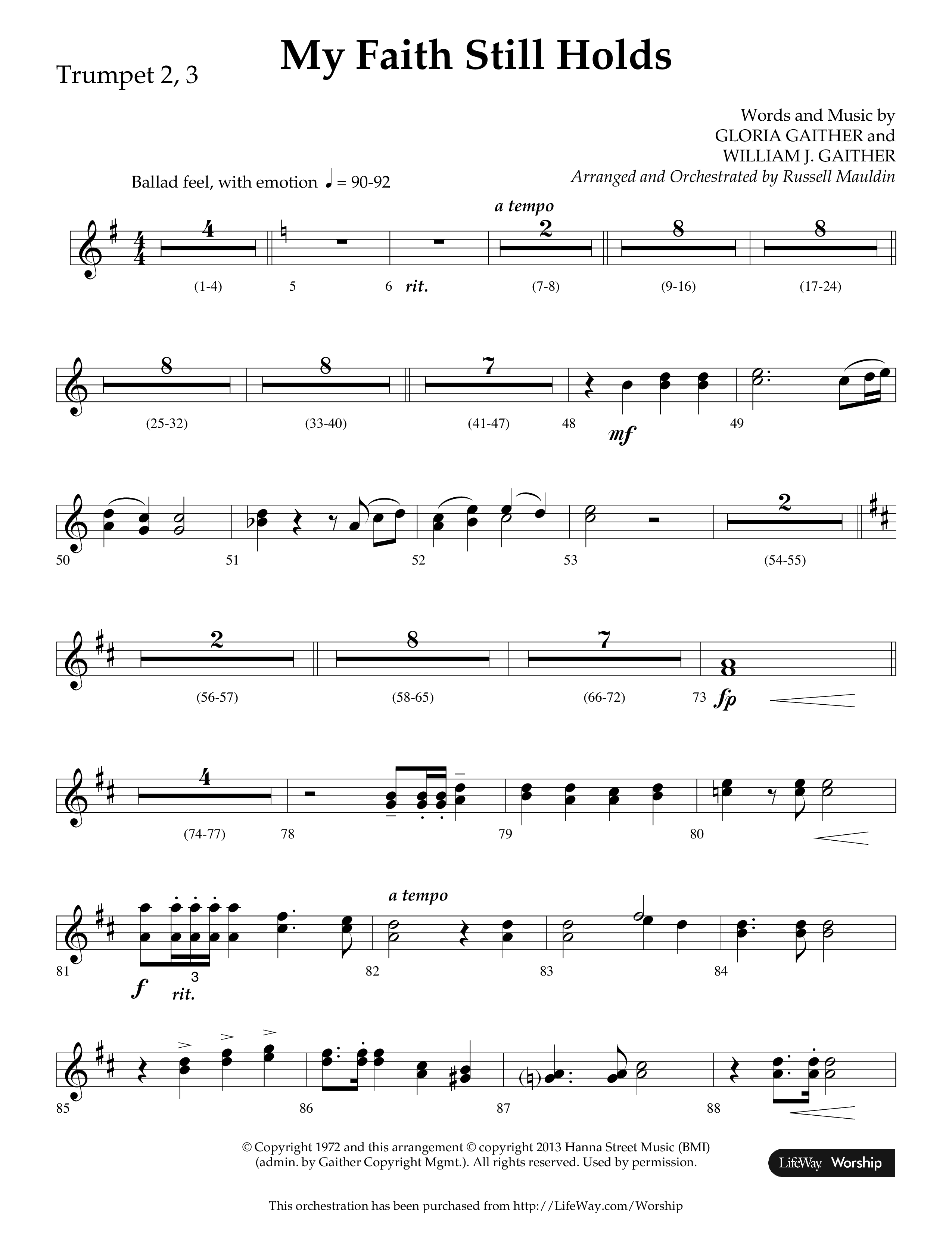 My Faith Still Holds (Choral Anthem SATB) Trumpet 2/3 (Lifeway Choral / Arr. Russell Mauldin)