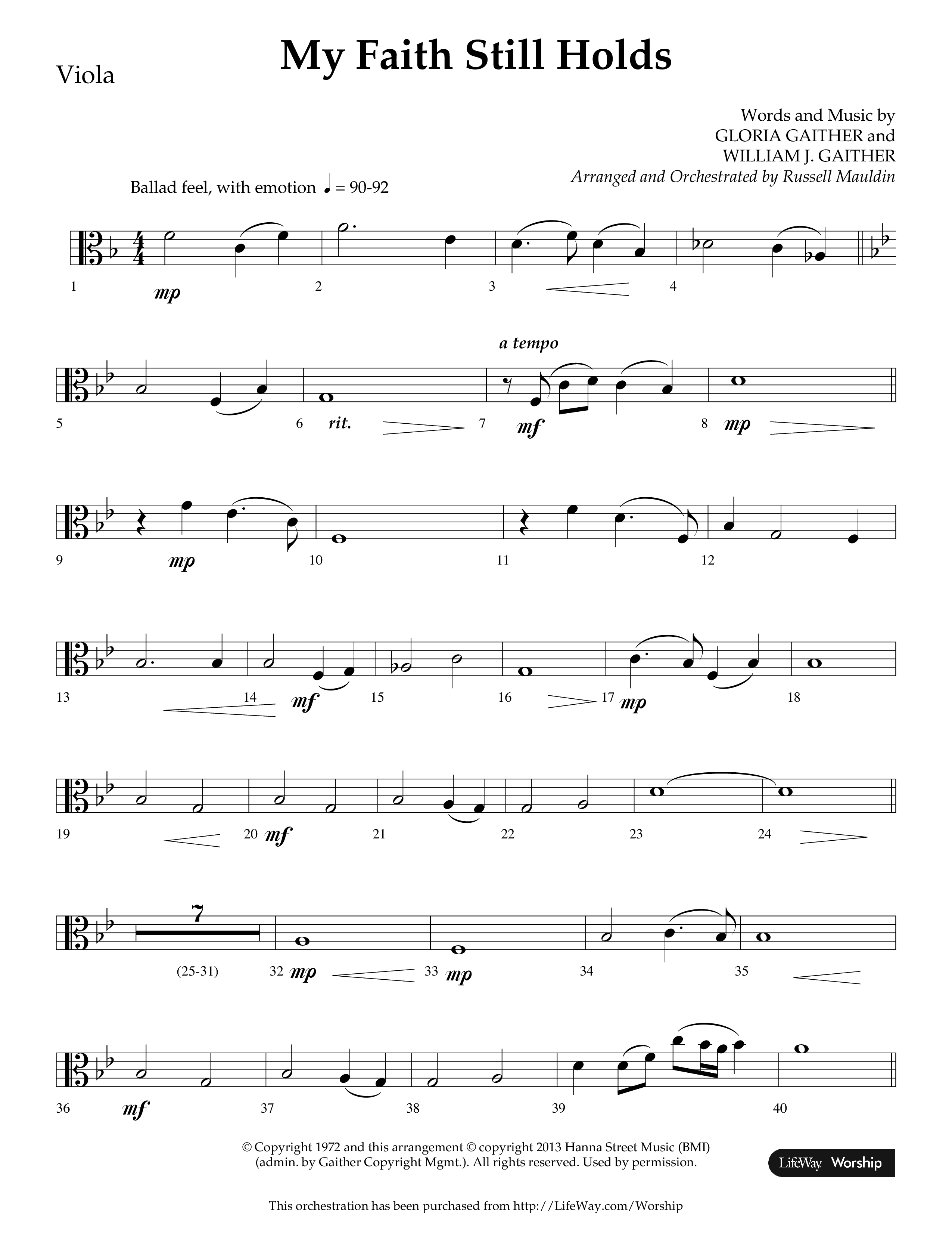 My Faith Still Holds (Choral Anthem SATB) Viola (Lifeway Choral / Arr. Russell Mauldin)