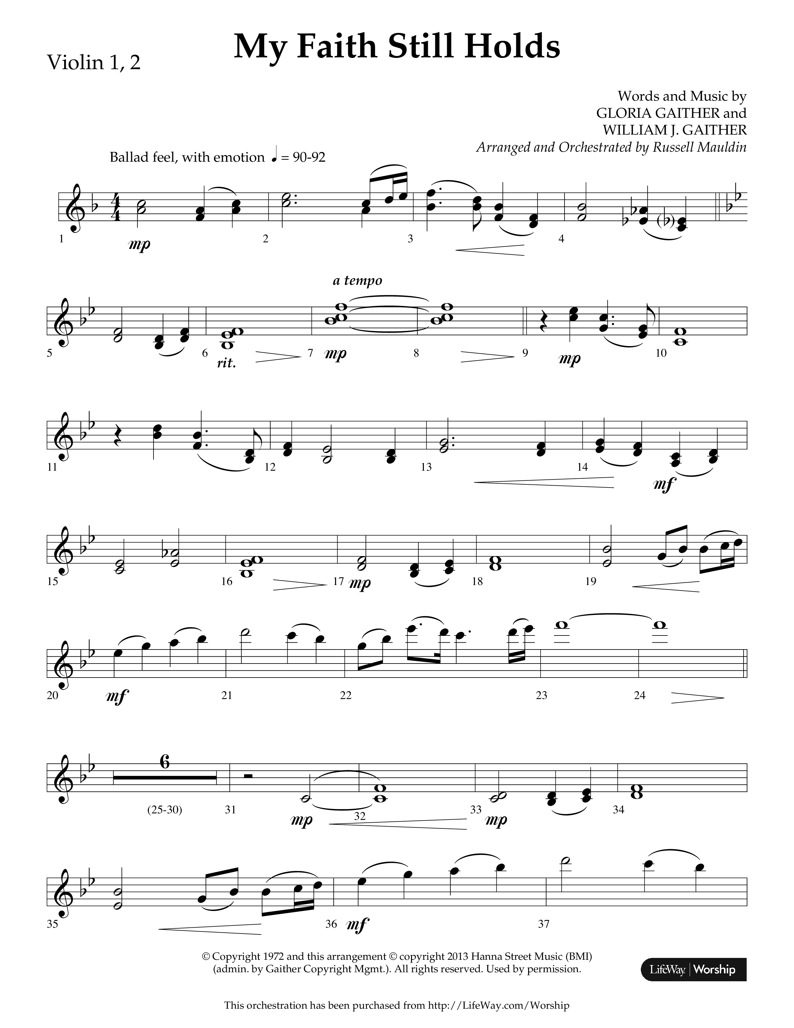 My Faith Still Holds (Choral Anthem SATB) Violin 1/2 (Lifeway Choral / Arr. Russell Mauldin)