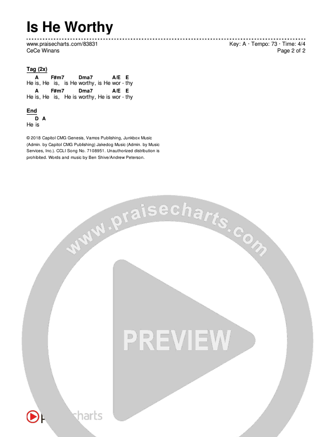 Is He Worthy Chords & Lyrics (CeCe Winans)