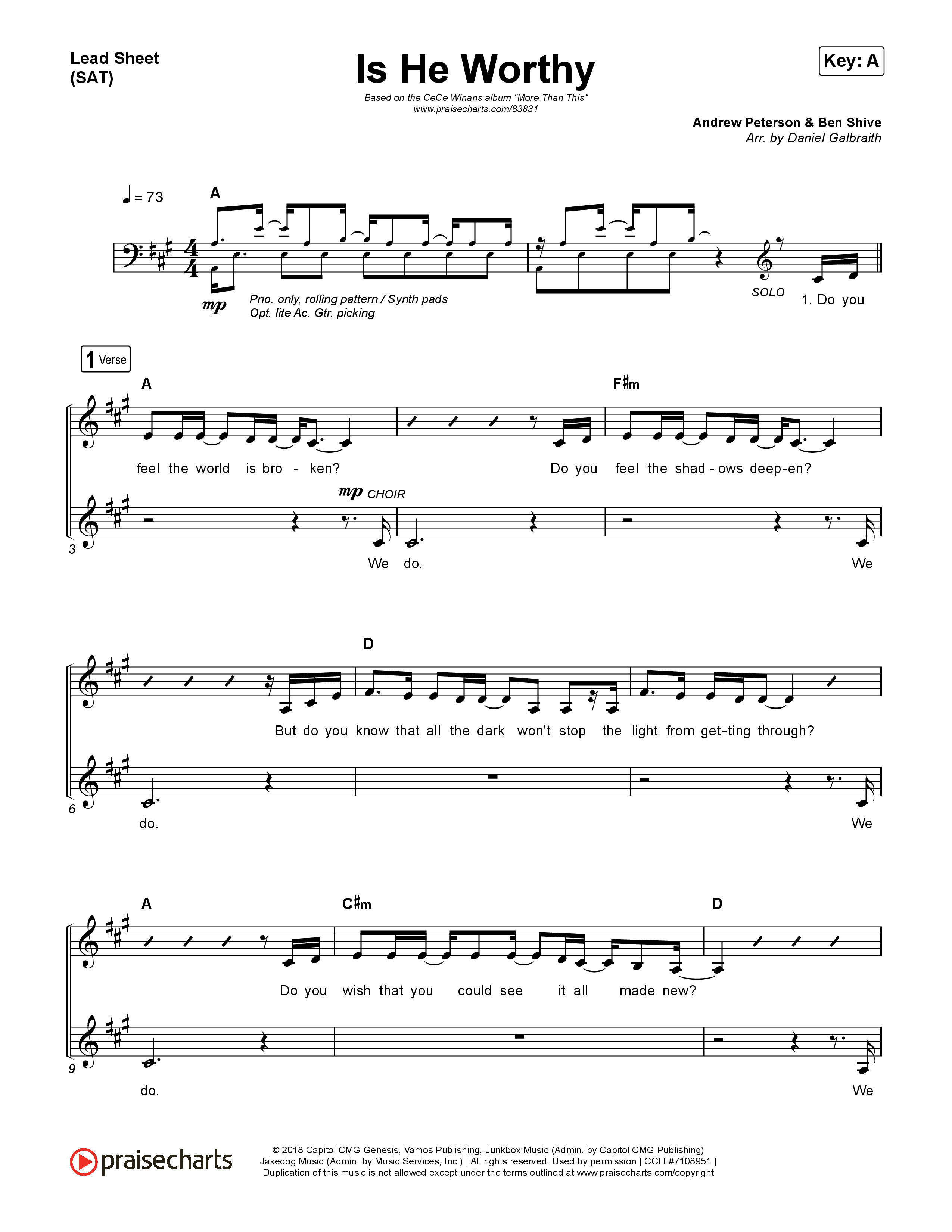 Is He Worthy Lead Sheet (SAT) (CeCe Winans)