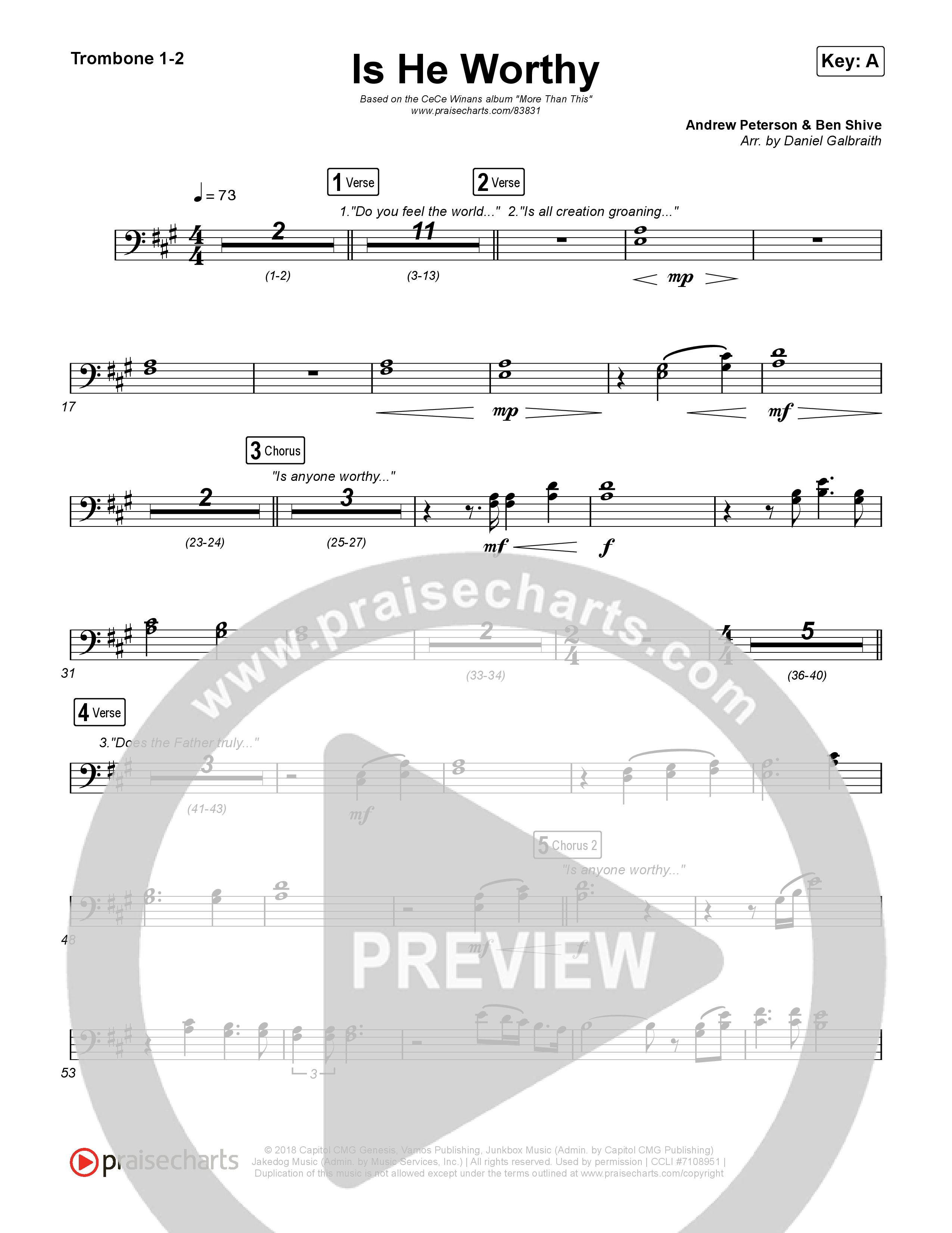 Is He Worthy Trombone 1/2 (CeCe Winans)