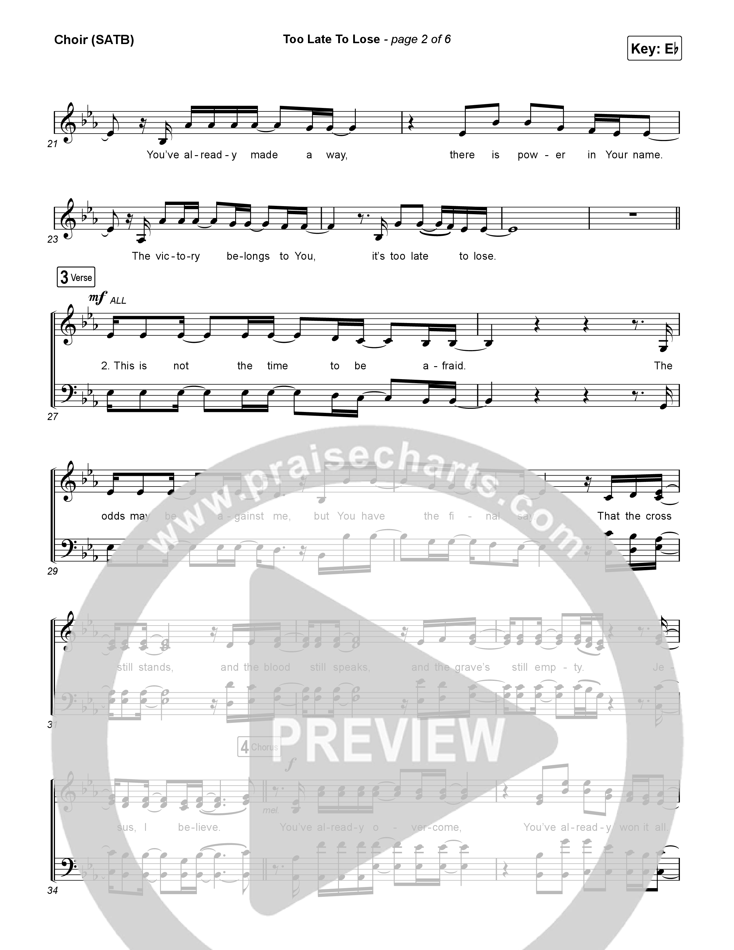 Too Late To Lose Choir Sheet (SATB) (CeCe Winans)