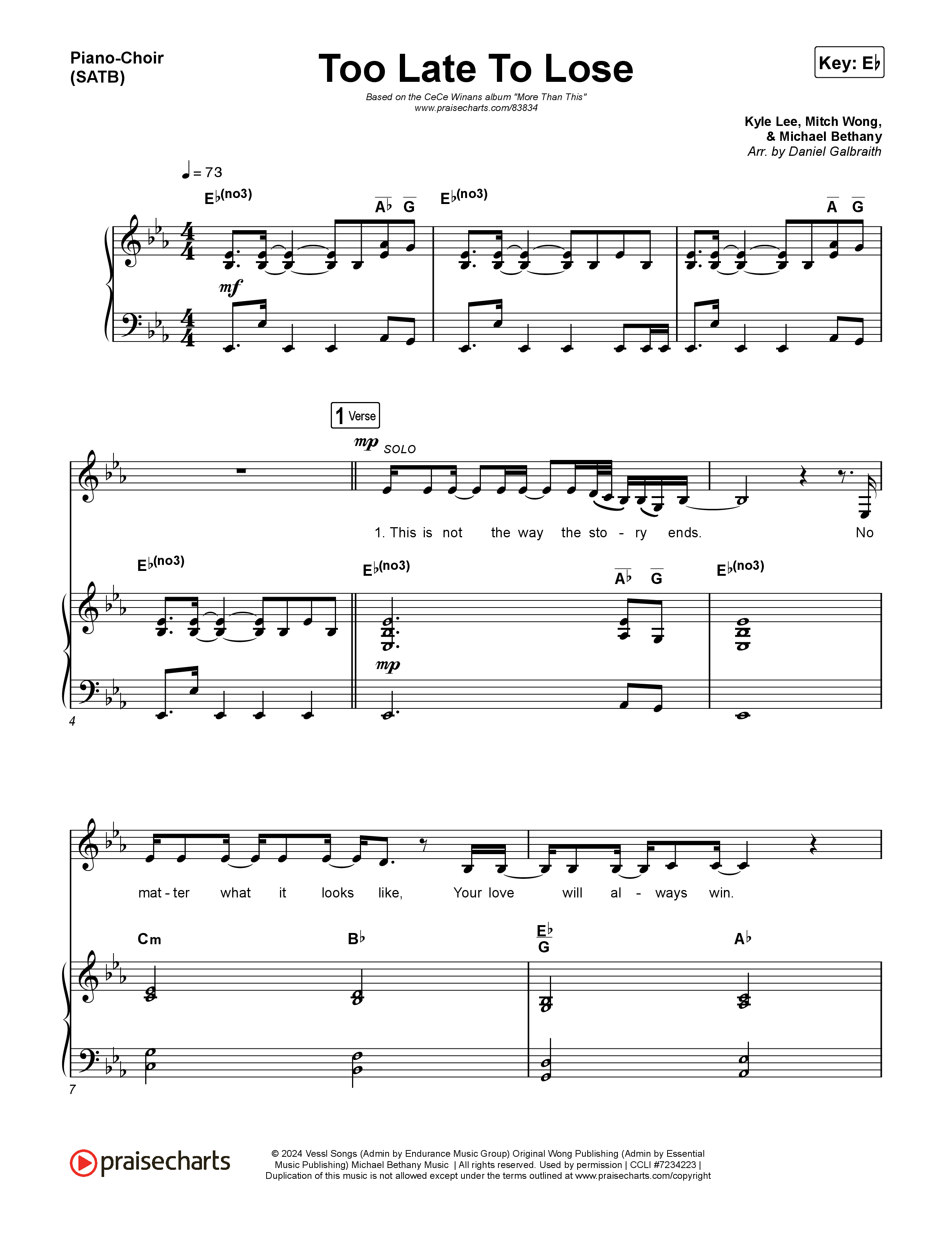 Too Late To Lose Piano/Vocal Pack (CeCe Winans)