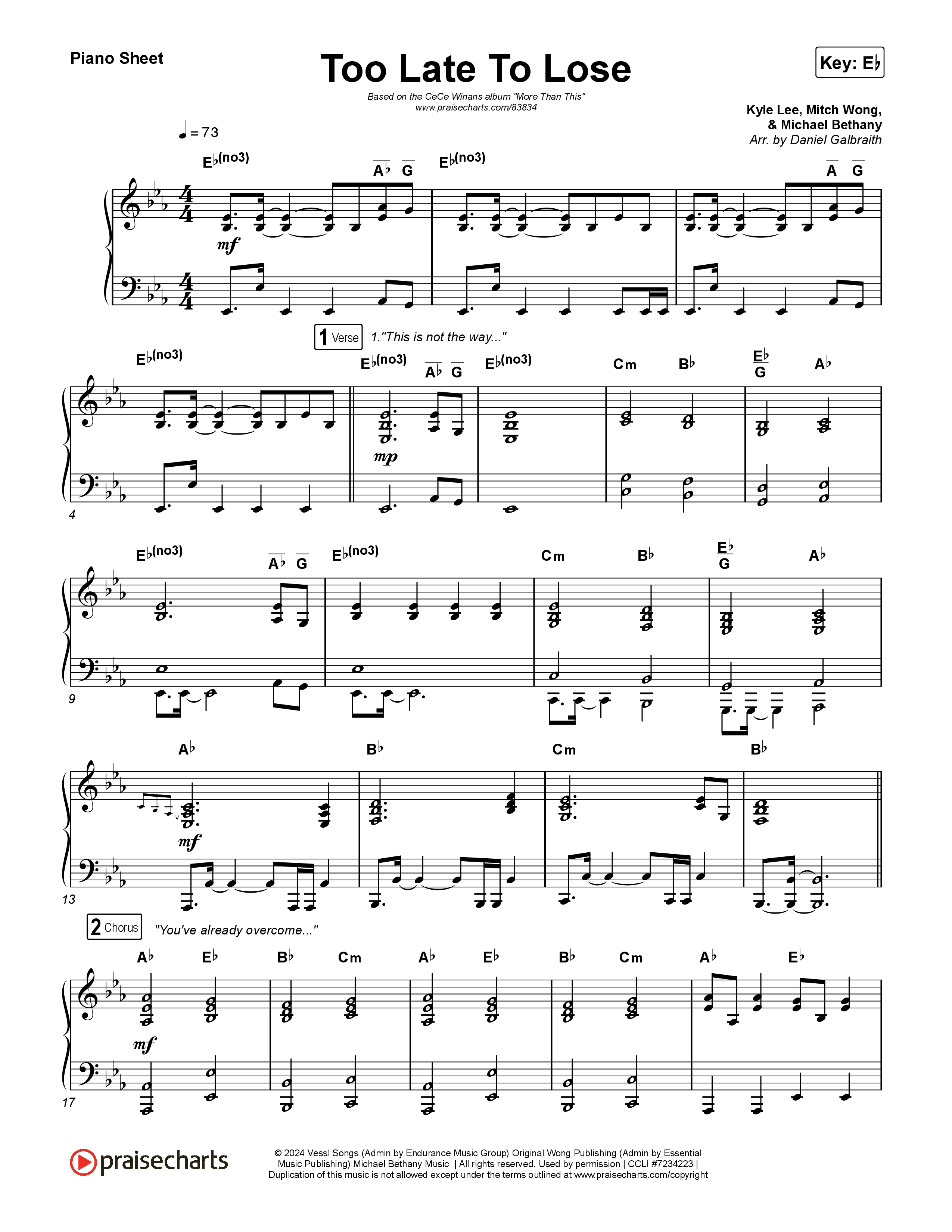 Too Late To Lose Piano Sheet (CeCe Winans)