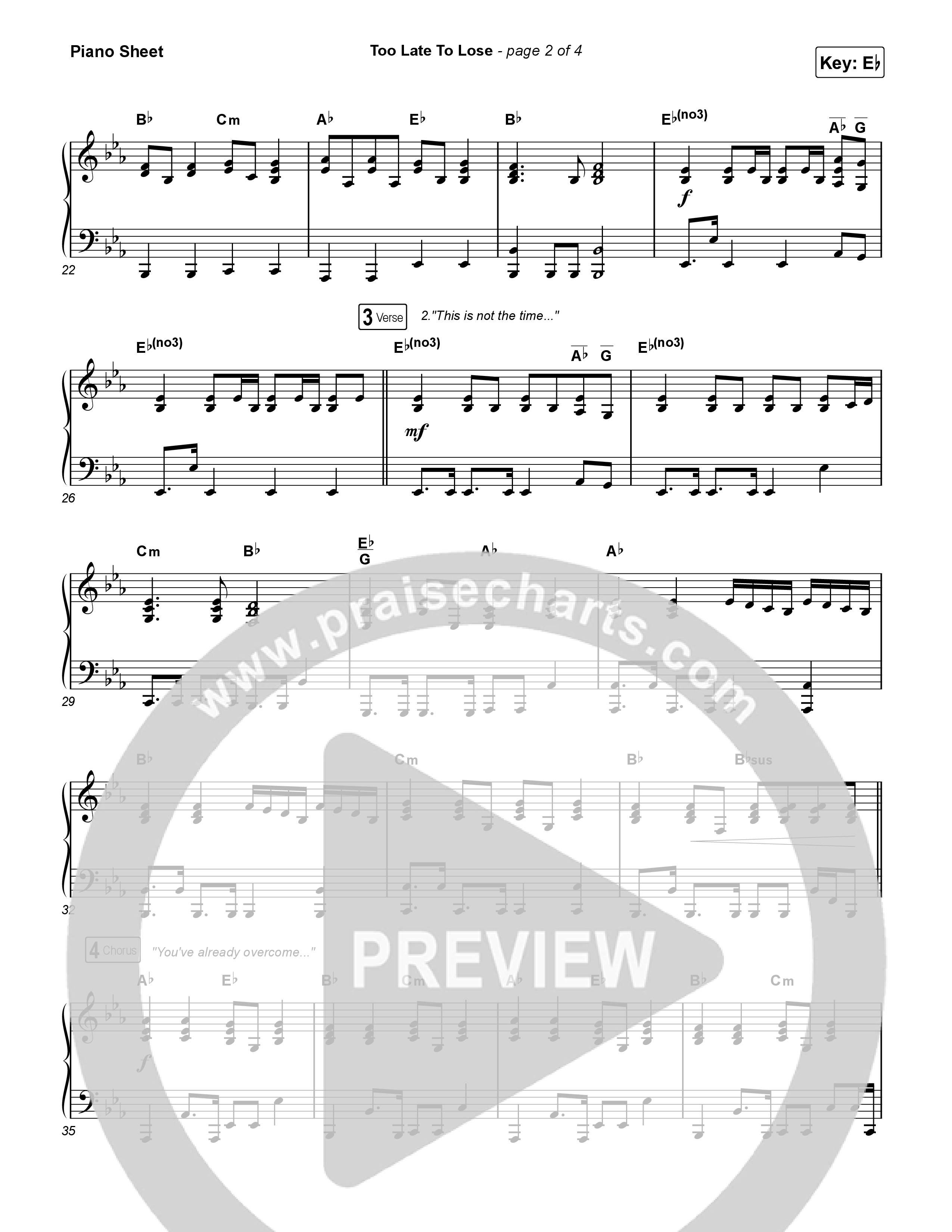 Too Late To Lose Piano Sheet (CeCe Winans)