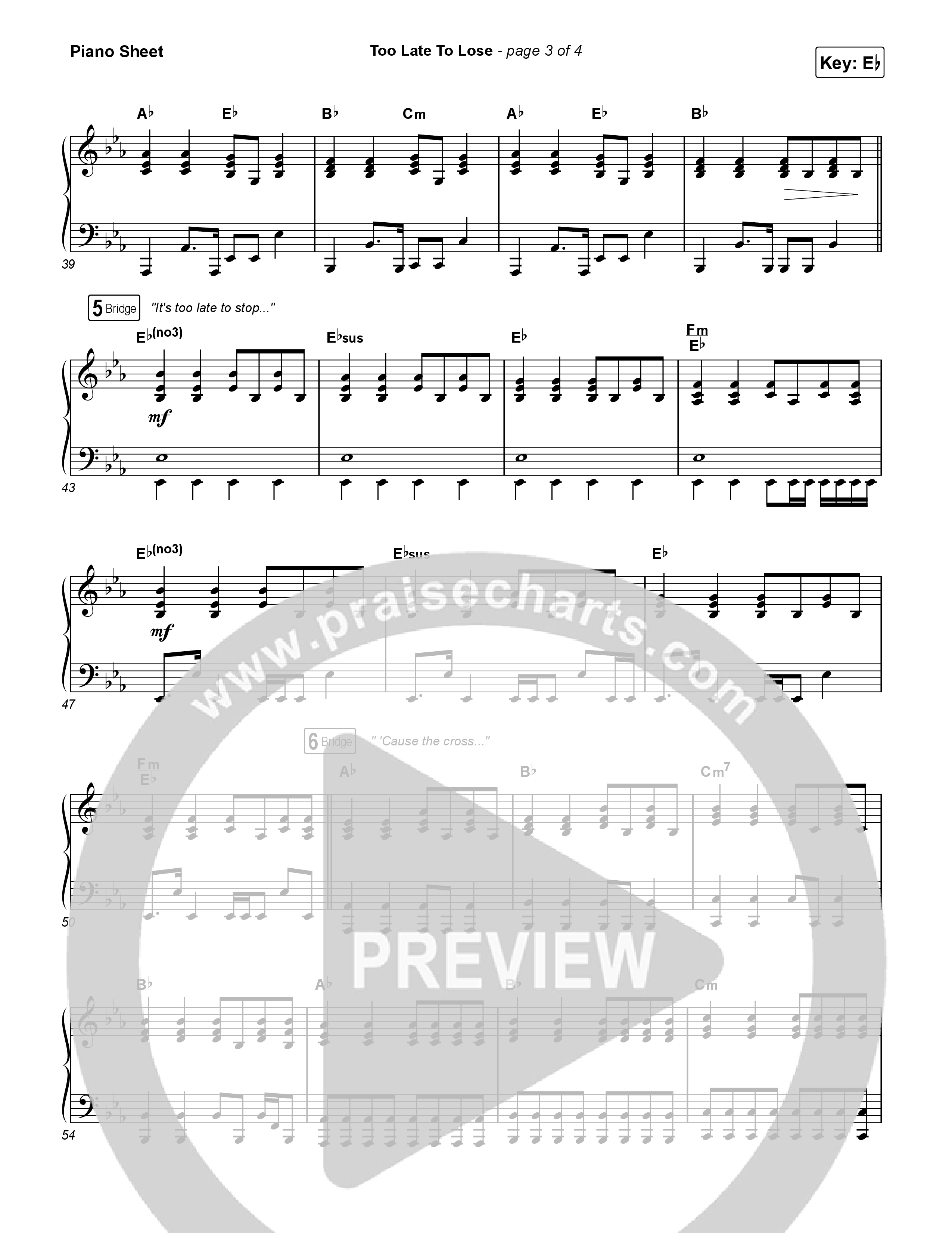 Too Late To Lose Piano Sheet (CeCe Winans)