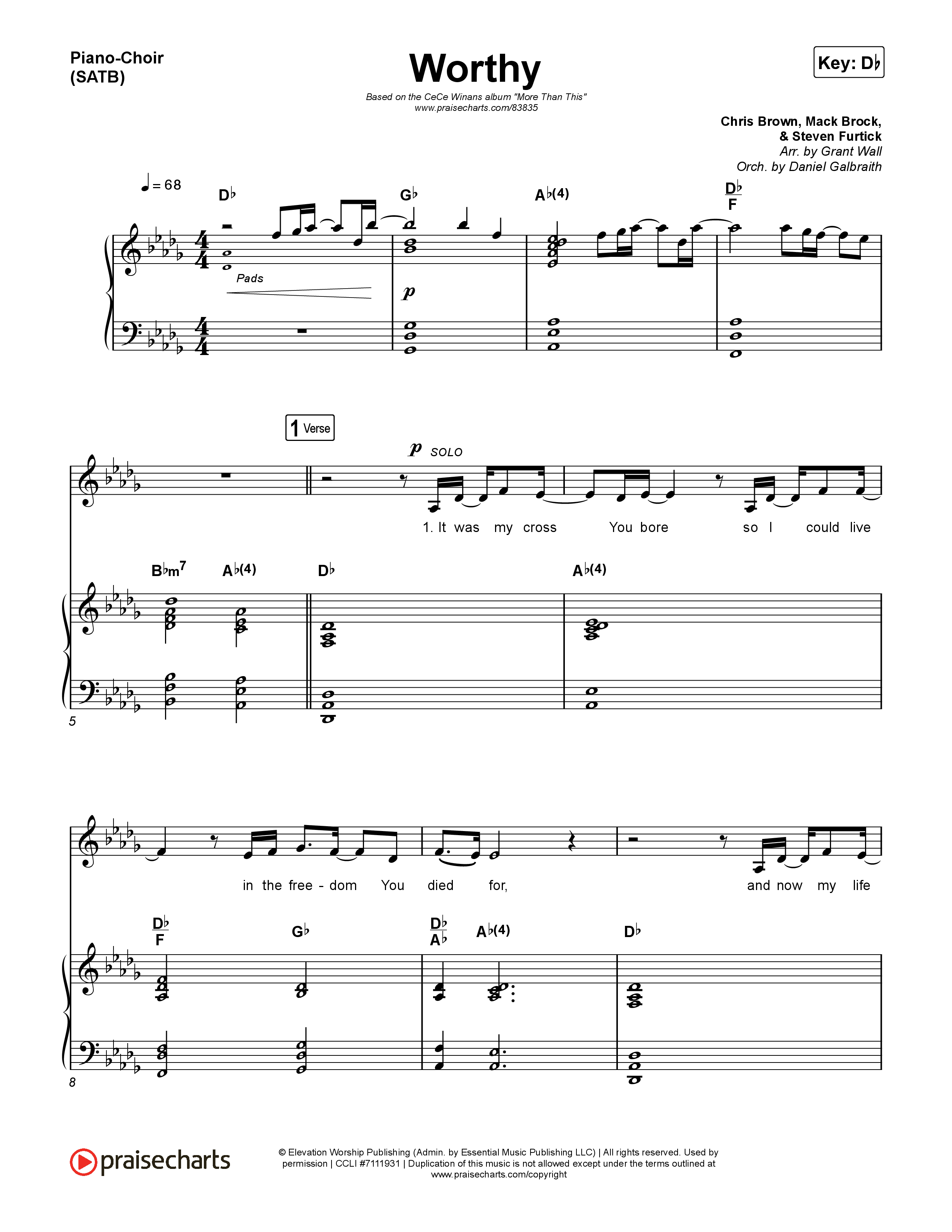 Worthy Piano/Vocal (SATB) (CeCe Winans)