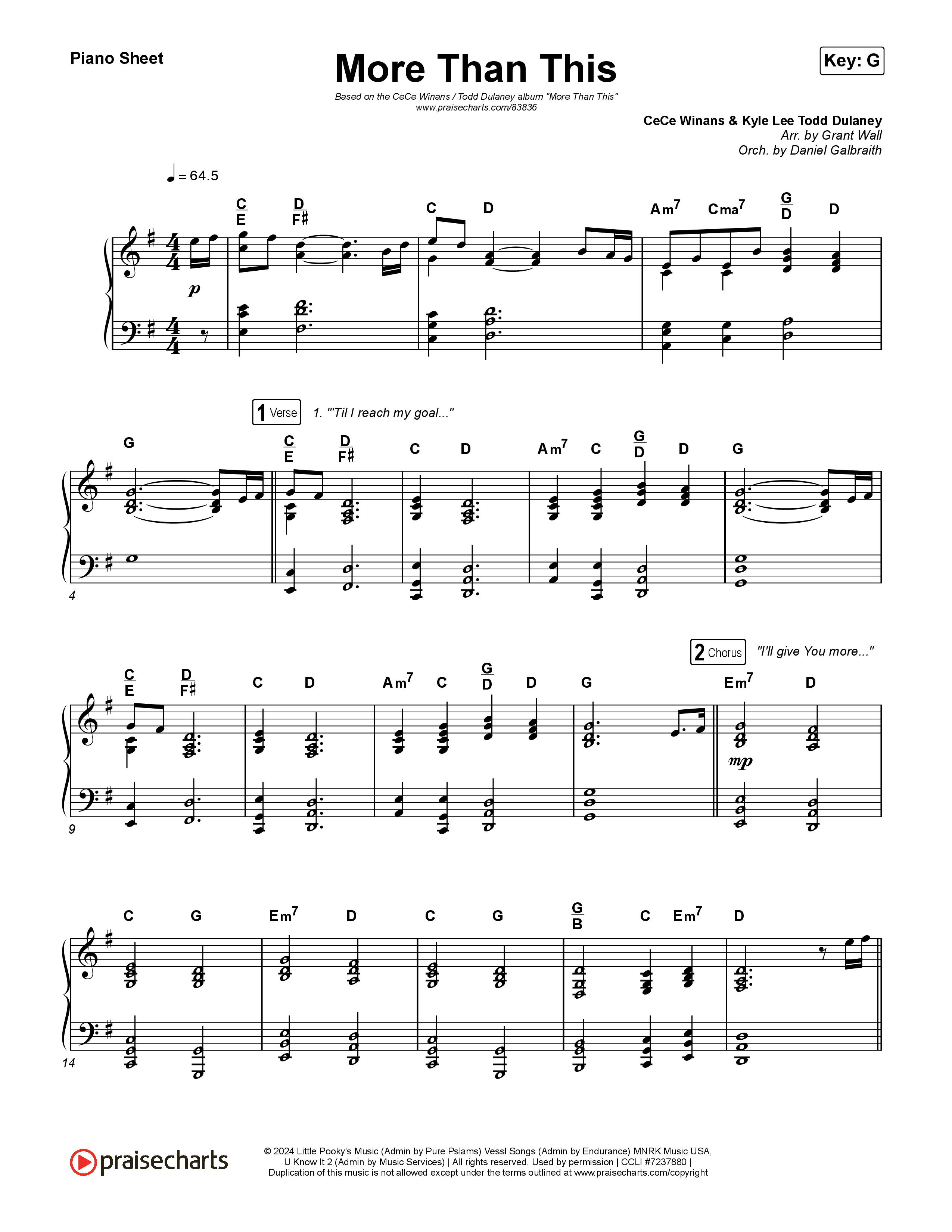 More Than This Piano Sheet (CeCe Winans / Todd Dulaney)