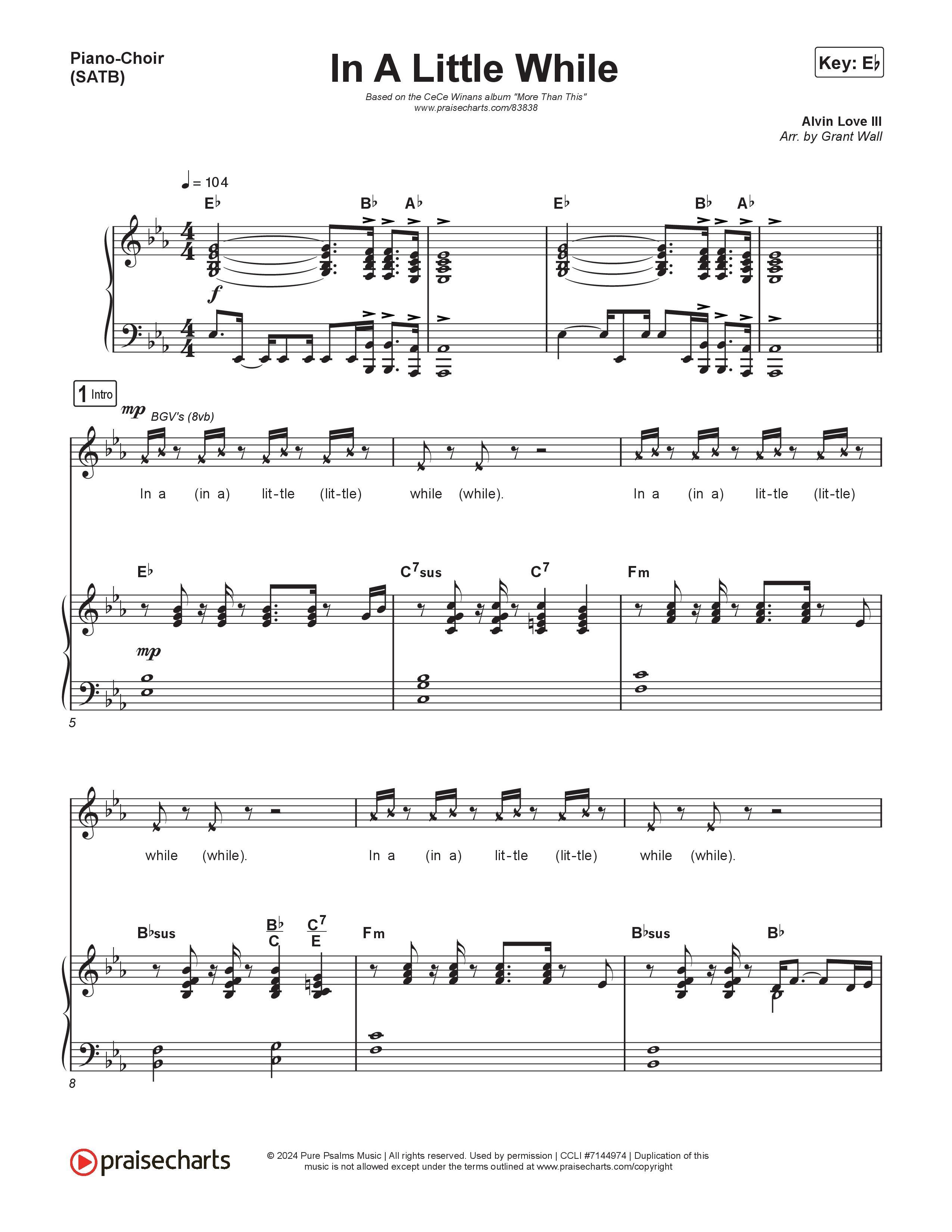In A Little While Piano/Vocal (SATB) (CeCe Winans)