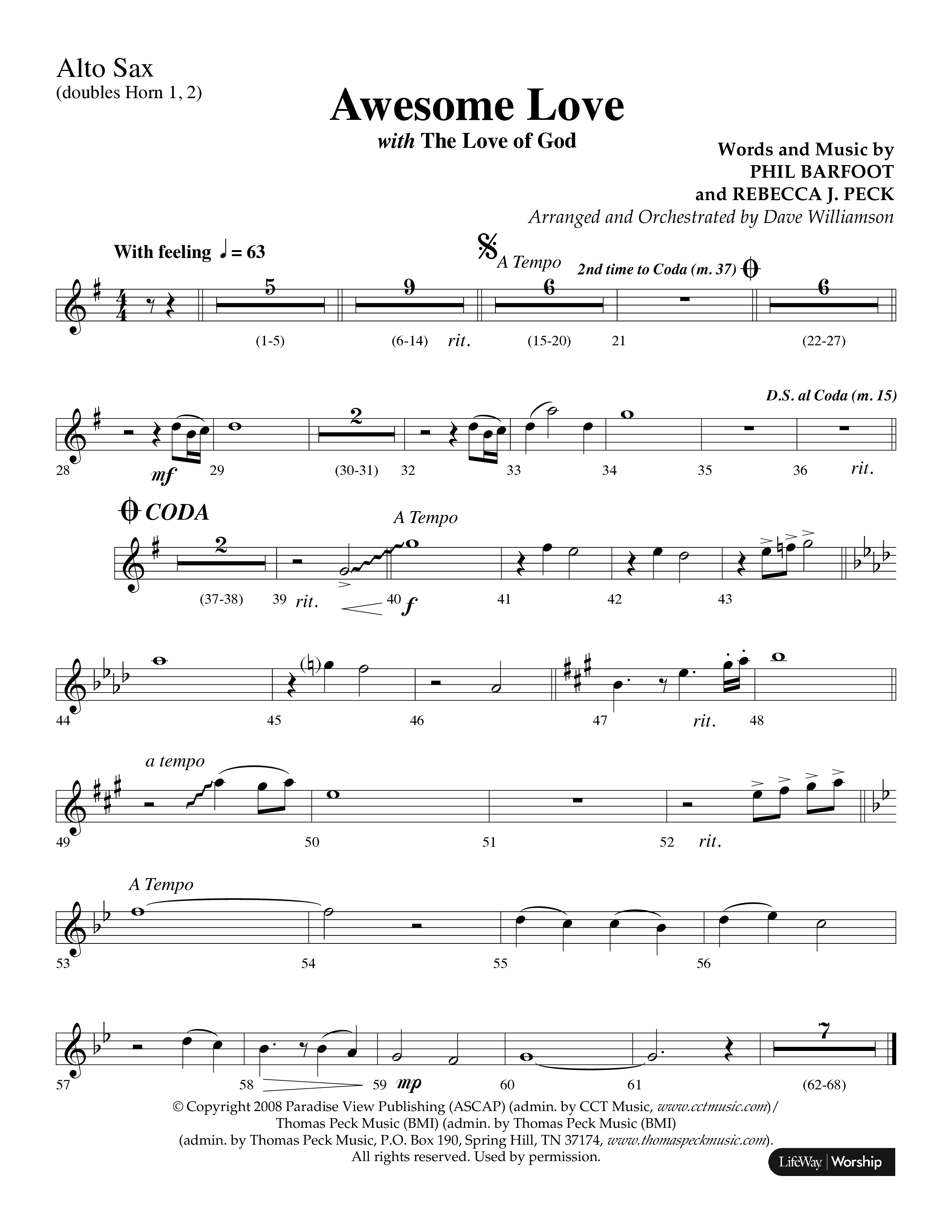 Awesome Love (with The Love Of God) (Choral Anthem SATB) Alto Sax (Lifeway Choral / Arr. Dave Williamson)
