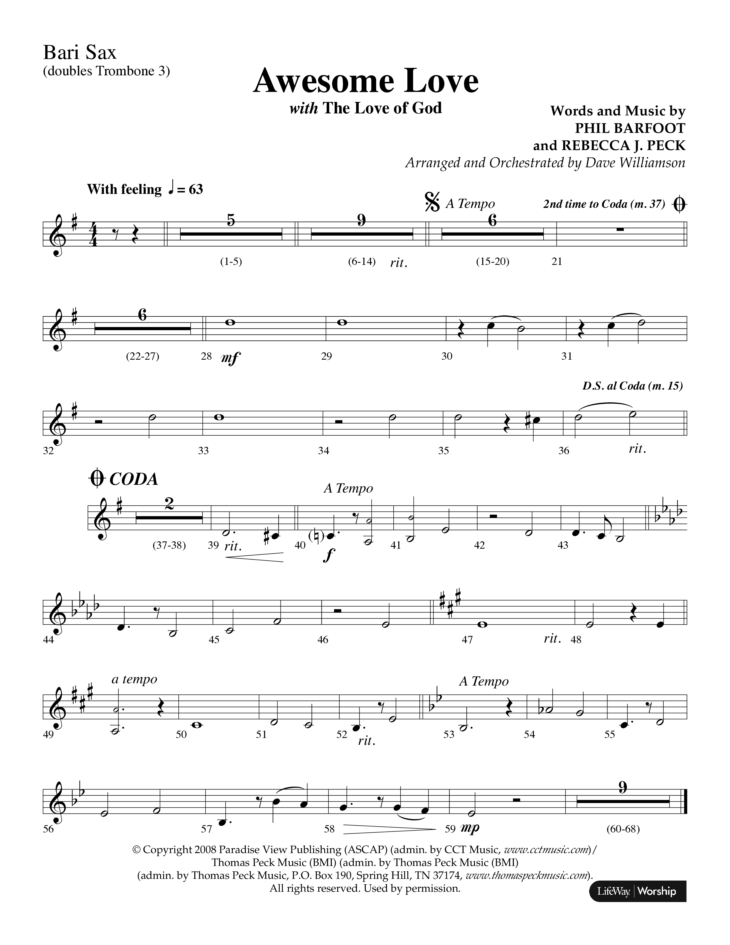 Awesome Love (with The Love Of God) (Choral Anthem SATB) Bari Sax (Lifeway Choral / Arr. Dave Williamson)