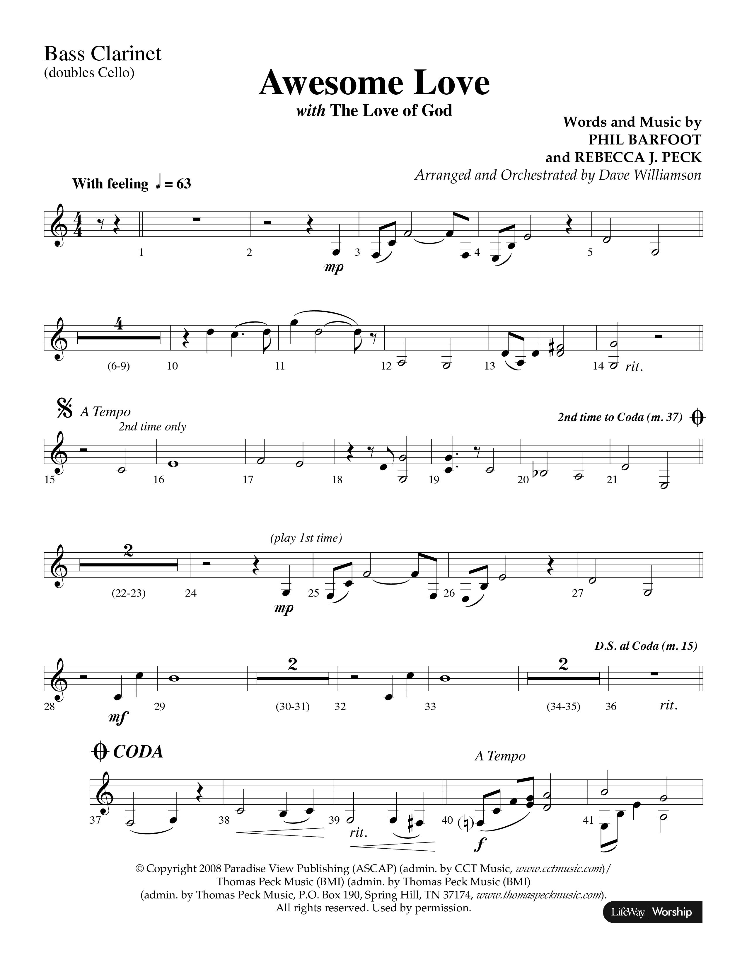 Awesome Love (with The Love Of God) (Choral Anthem SATB) Bass Clarinet (Lifeway Choral / Arr. Dave Williamson)