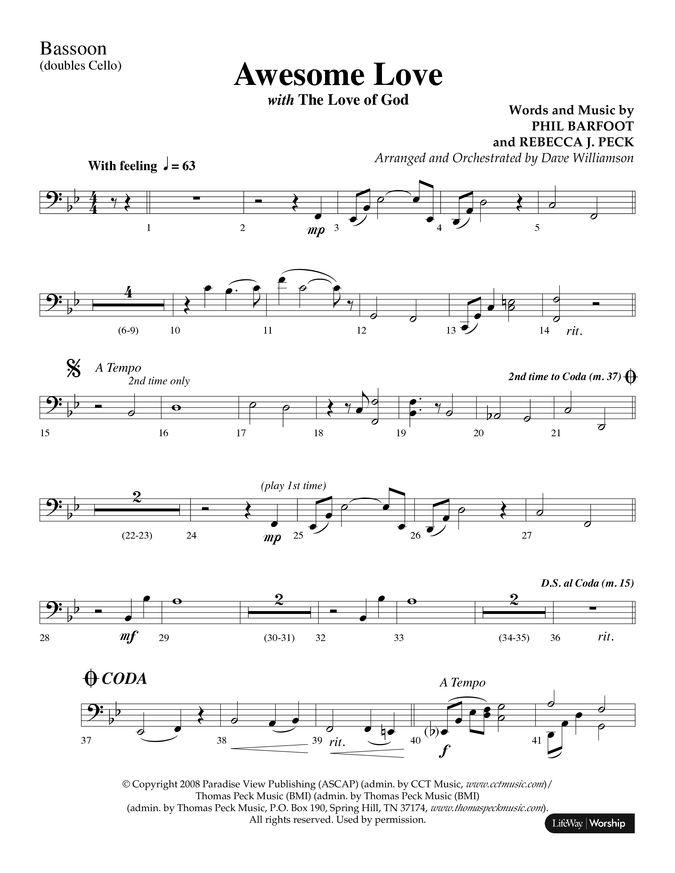 Awesome Love (with The Love Of God) (Choral Anthem SATB) Bassoon (Lifeway Choral / Arr. Dave Williamson)