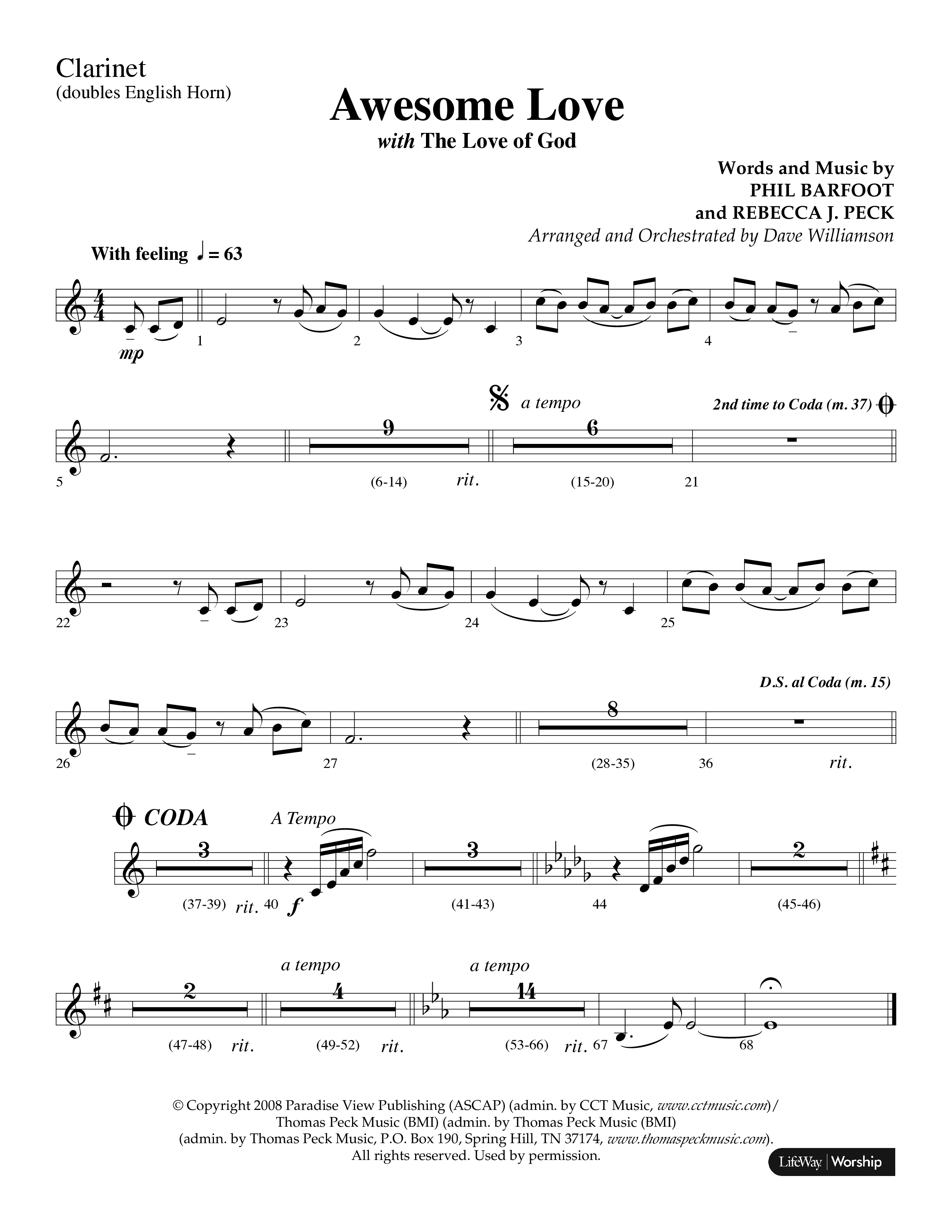 Awesome Love (with The Love Of God) (Choral Anthem SATB) Clarinet (Lifeway Choral / Arr. Dave Williamson)