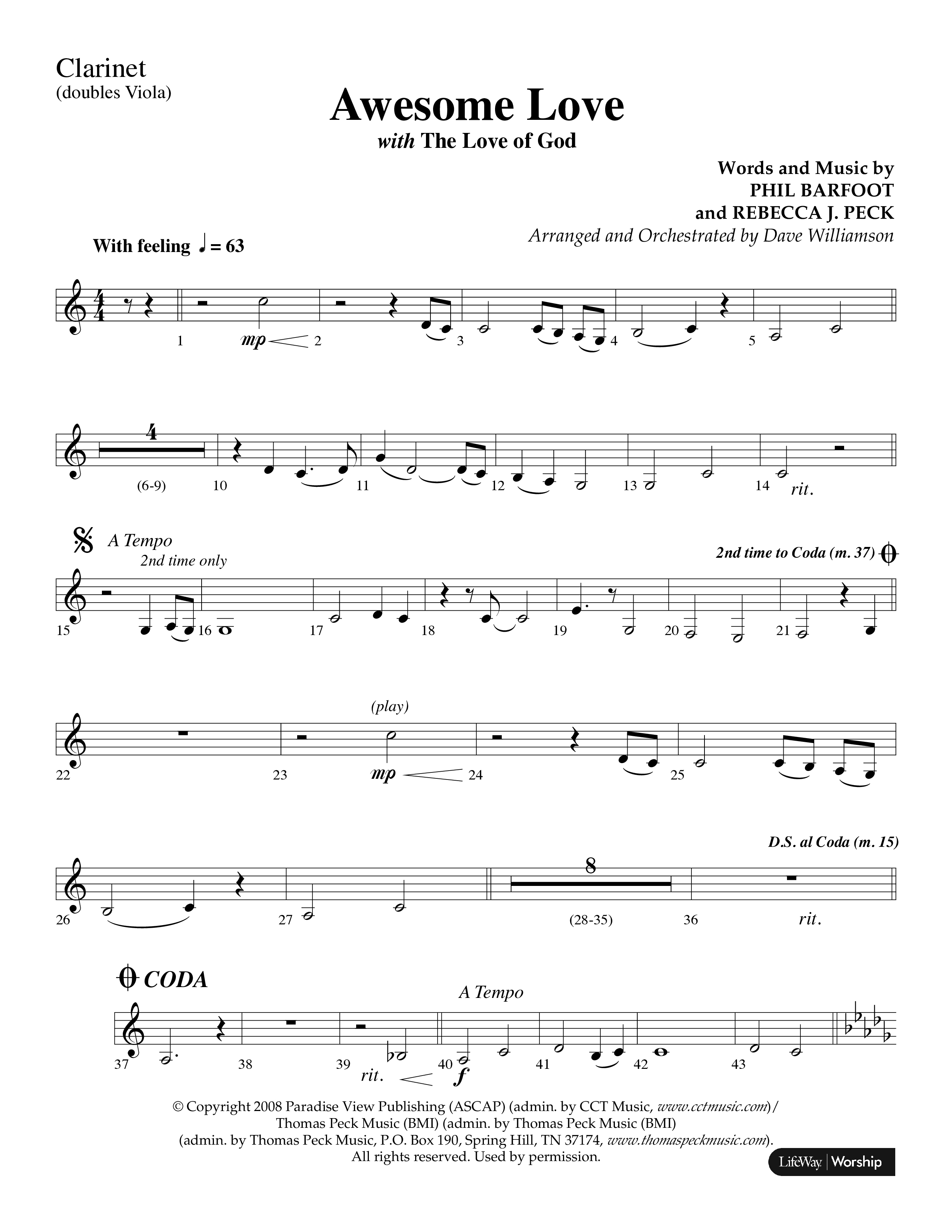 Awesome Love (with The Love Of God) (Choral Anthem SATB) Clarinet (Lifeway Choral / Arr. Dave Williamson)