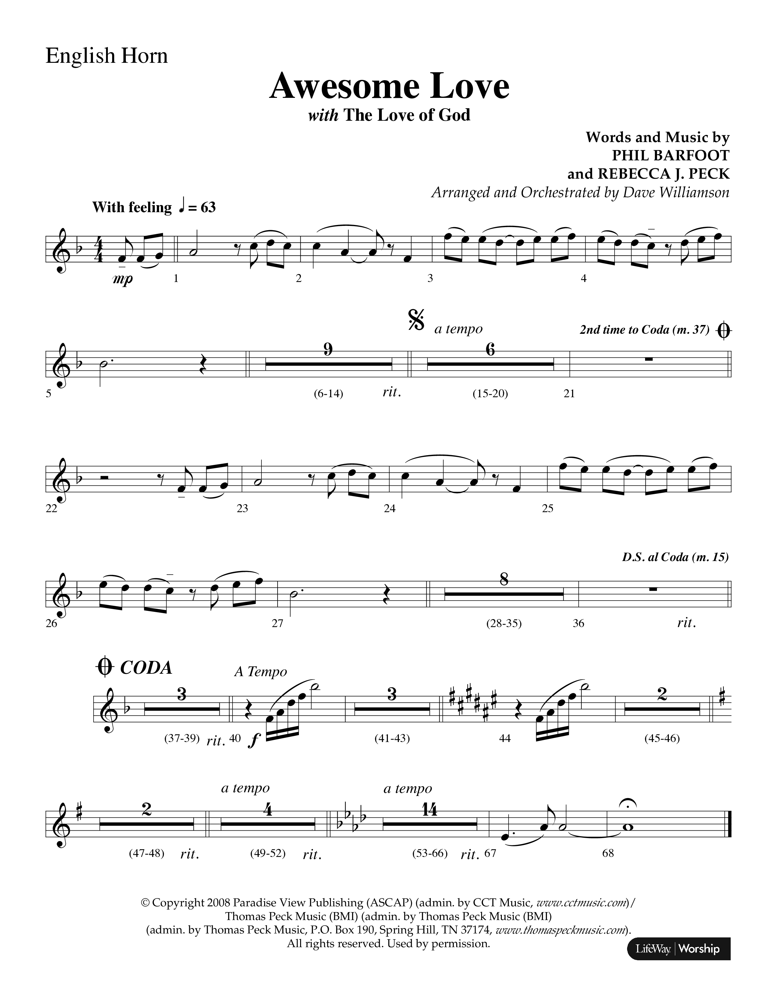 Awesome Love (with The Love Of God) (Choral Anthem SATB) English Horn (Lifeway Choral / Arr. Dave Williamson)
