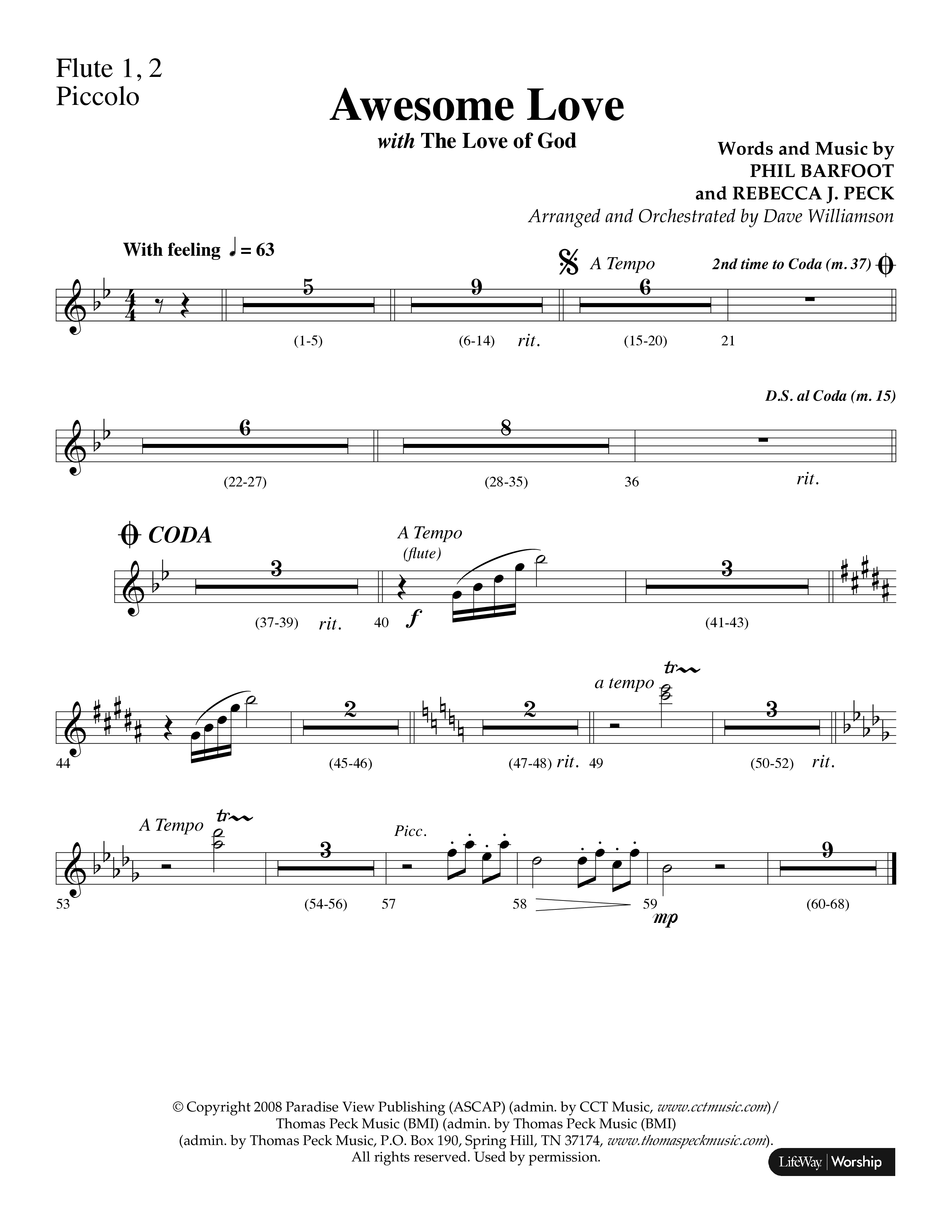 Awesome Love (with The Love Of God) (Choral Anthem SATB) Flute 1/2 (Lifeway Choral / Arr. Dave Williamson)