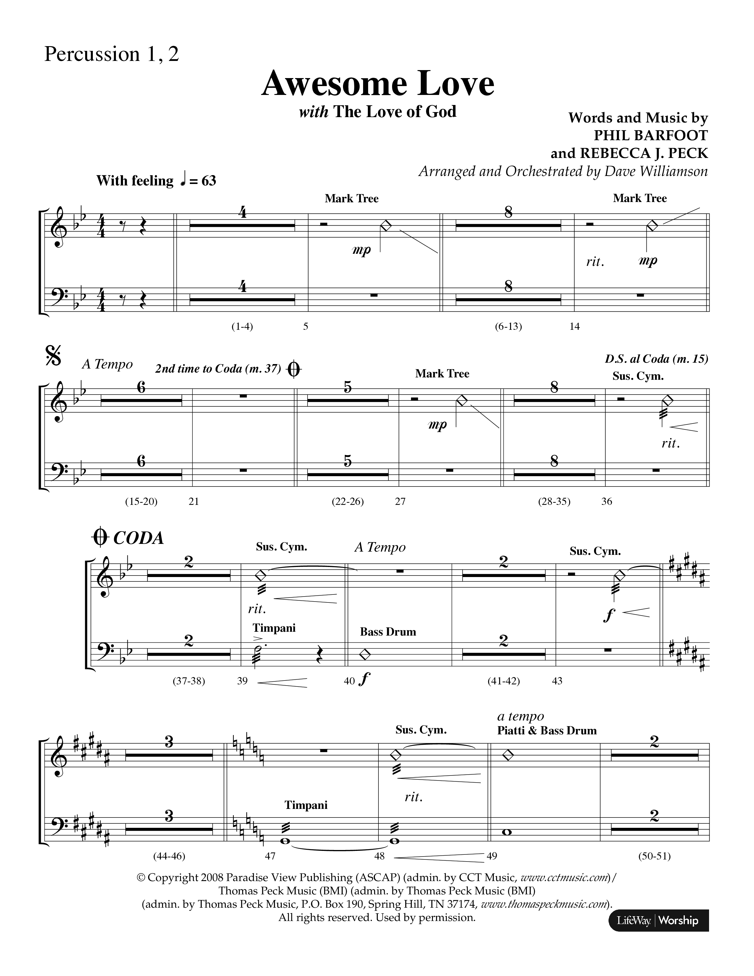 Awesome Love (with The Love Of God) (Choral Anthem SATB) Percussion 1/2 (Lifeway Choral / Arr. Dave Williamson)