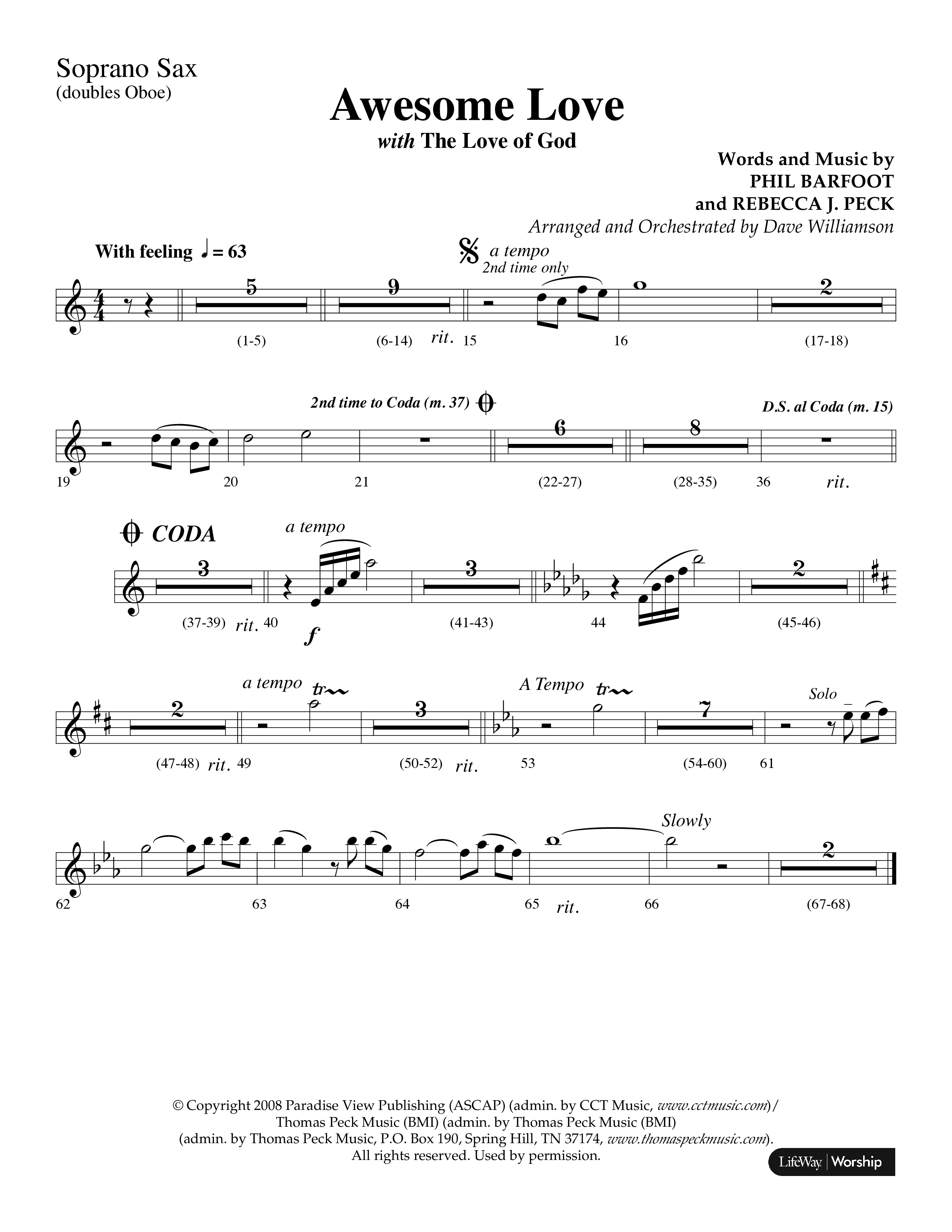 Awesome Love (with The Love Of God) (Choral Anthem SATB) Soprano Sax (Lifeway Choral / Arr. Dave Williamson)