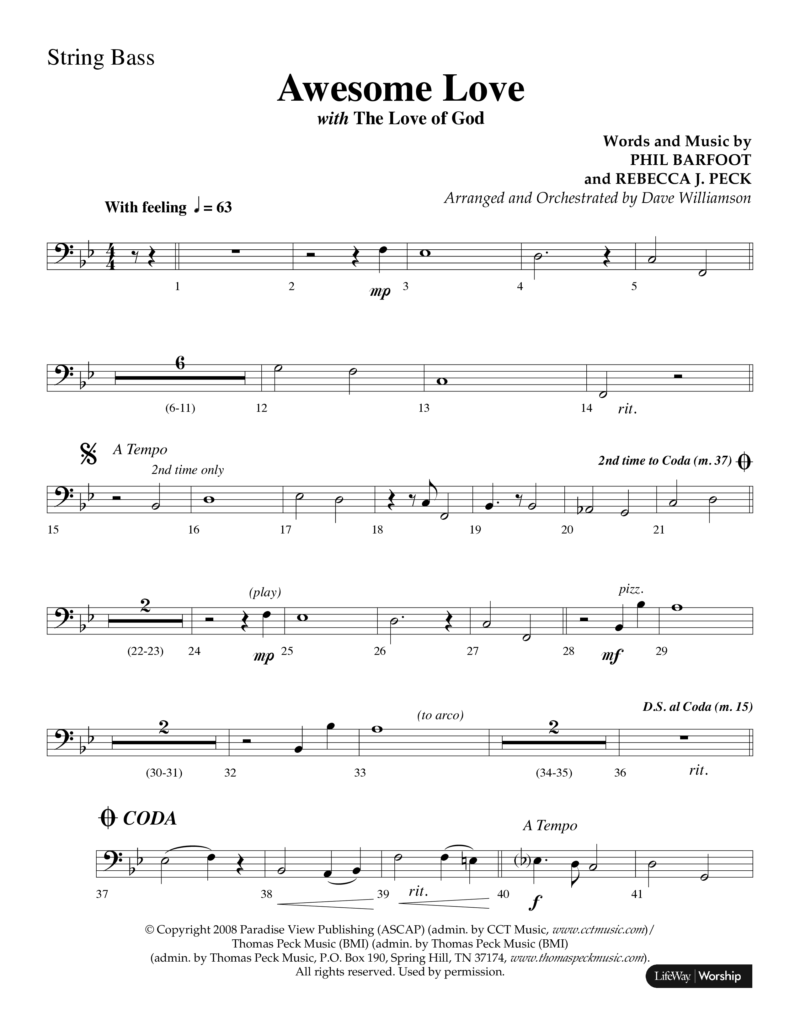 Awesome Love (with The Love Of God) (Choral Anthem SATB) String Bass (Lifeway Choral / Arr. Dave Williamson)