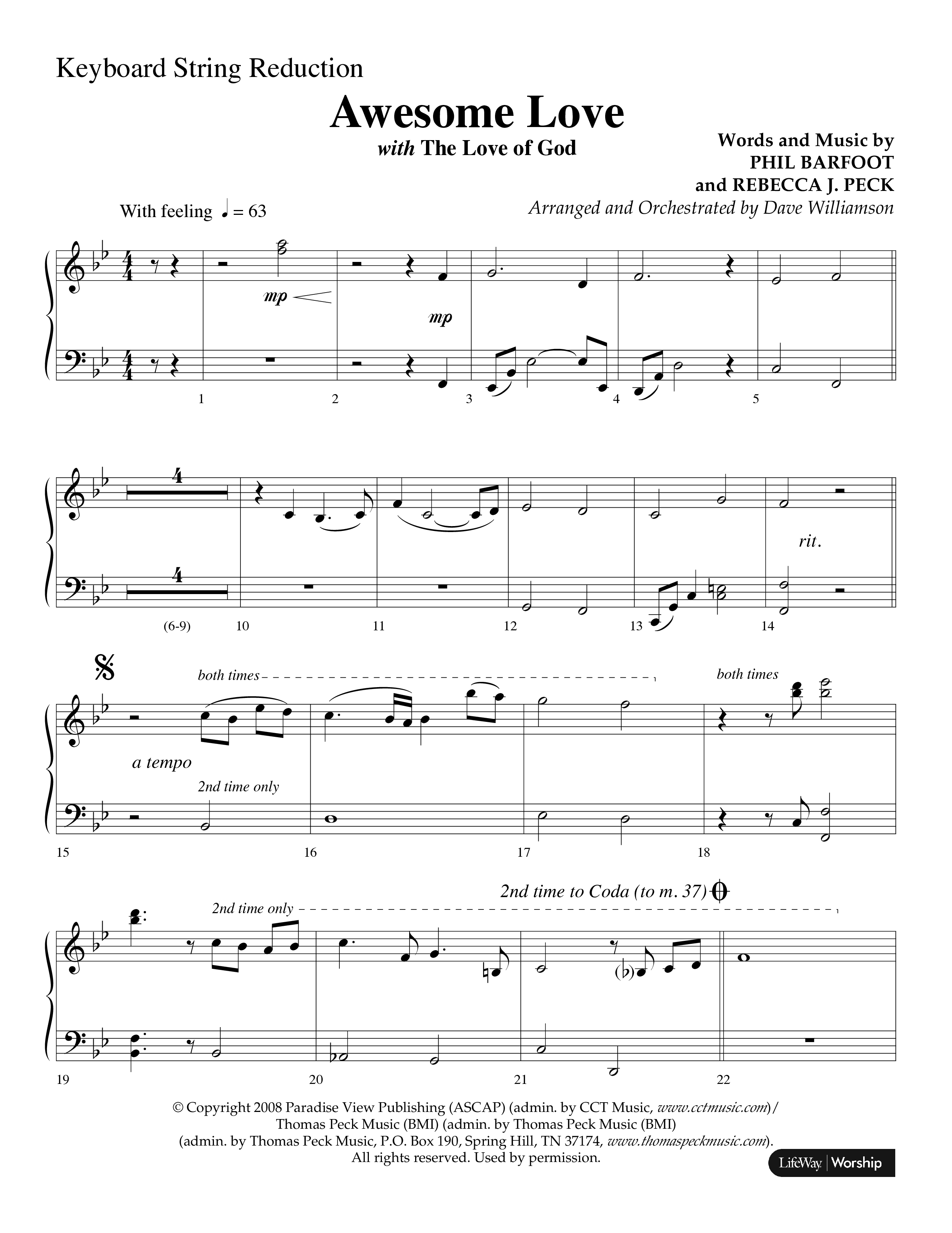 Awesome Love (with The Love Of God) (Choral Anthem SATB) String Reduction (Lifeway Choral / Arr. Dave Williamson)