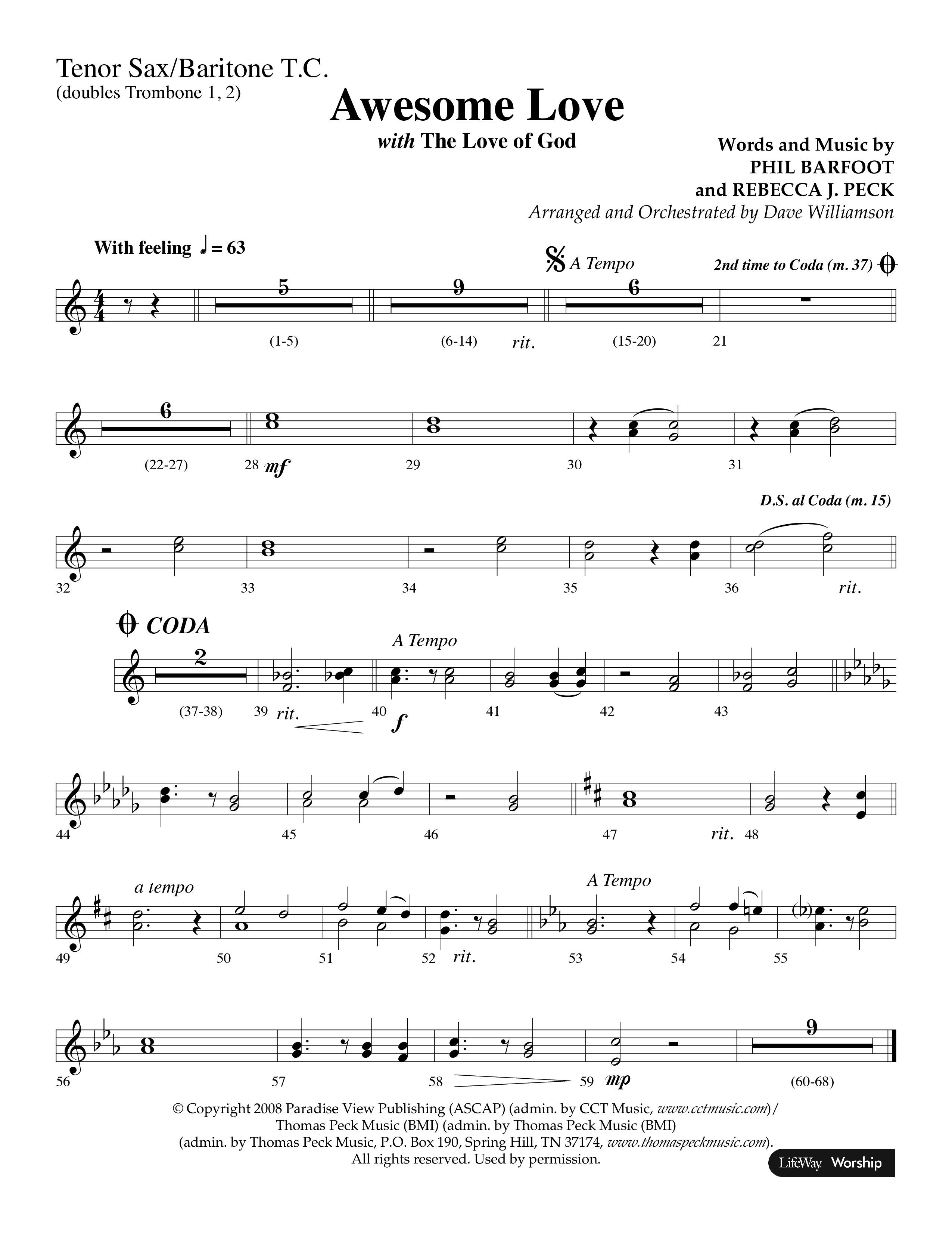 Awesome Love (with The Love Of God) (Choral Anthem SATB) Tenor Sax/Baritone T.C. (Lifeway Choral / Arr. Dave Williamson)